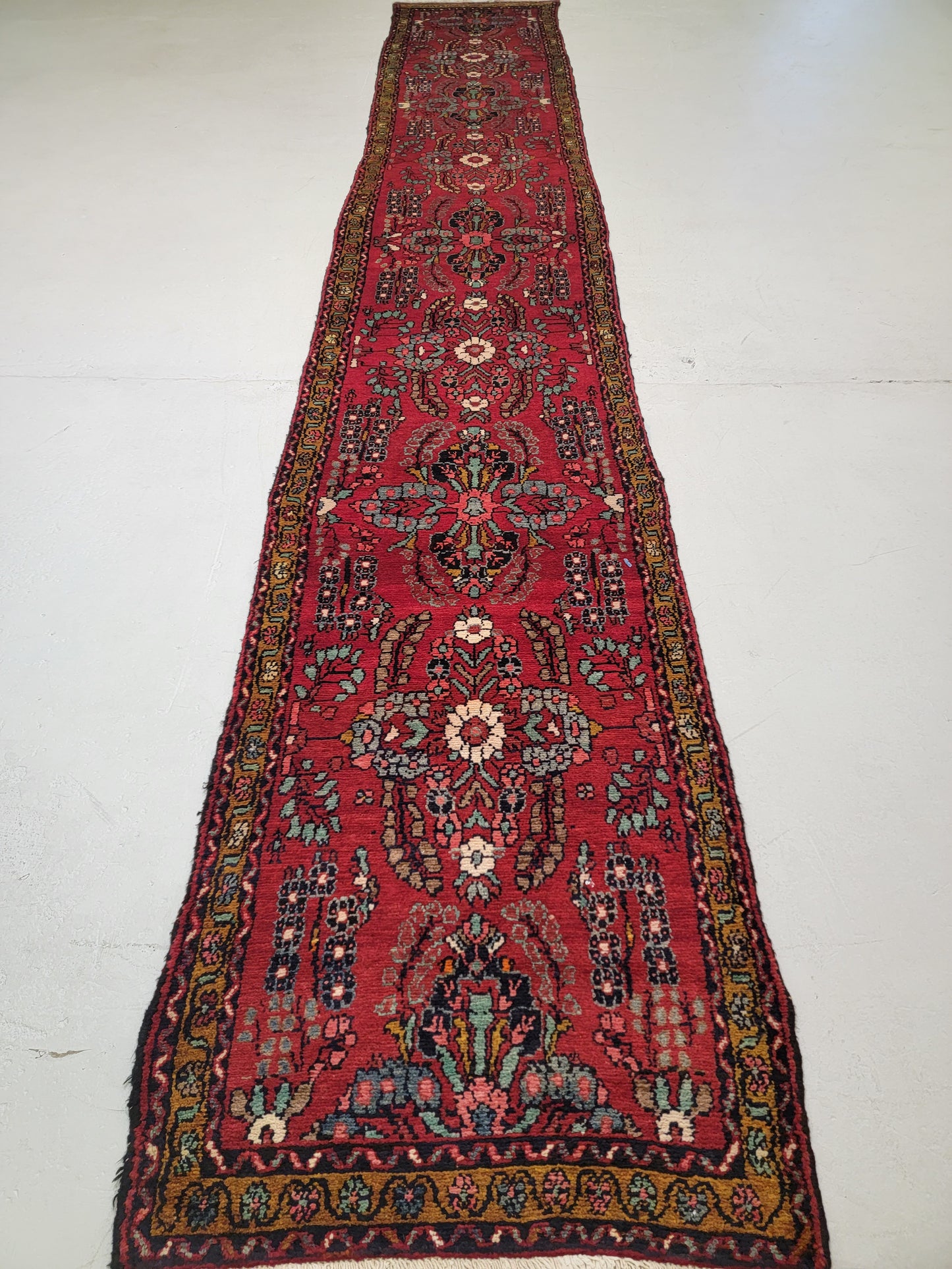 Antique Hand-Knotted Wool Runner Hamedan 2'10" x 17'3"