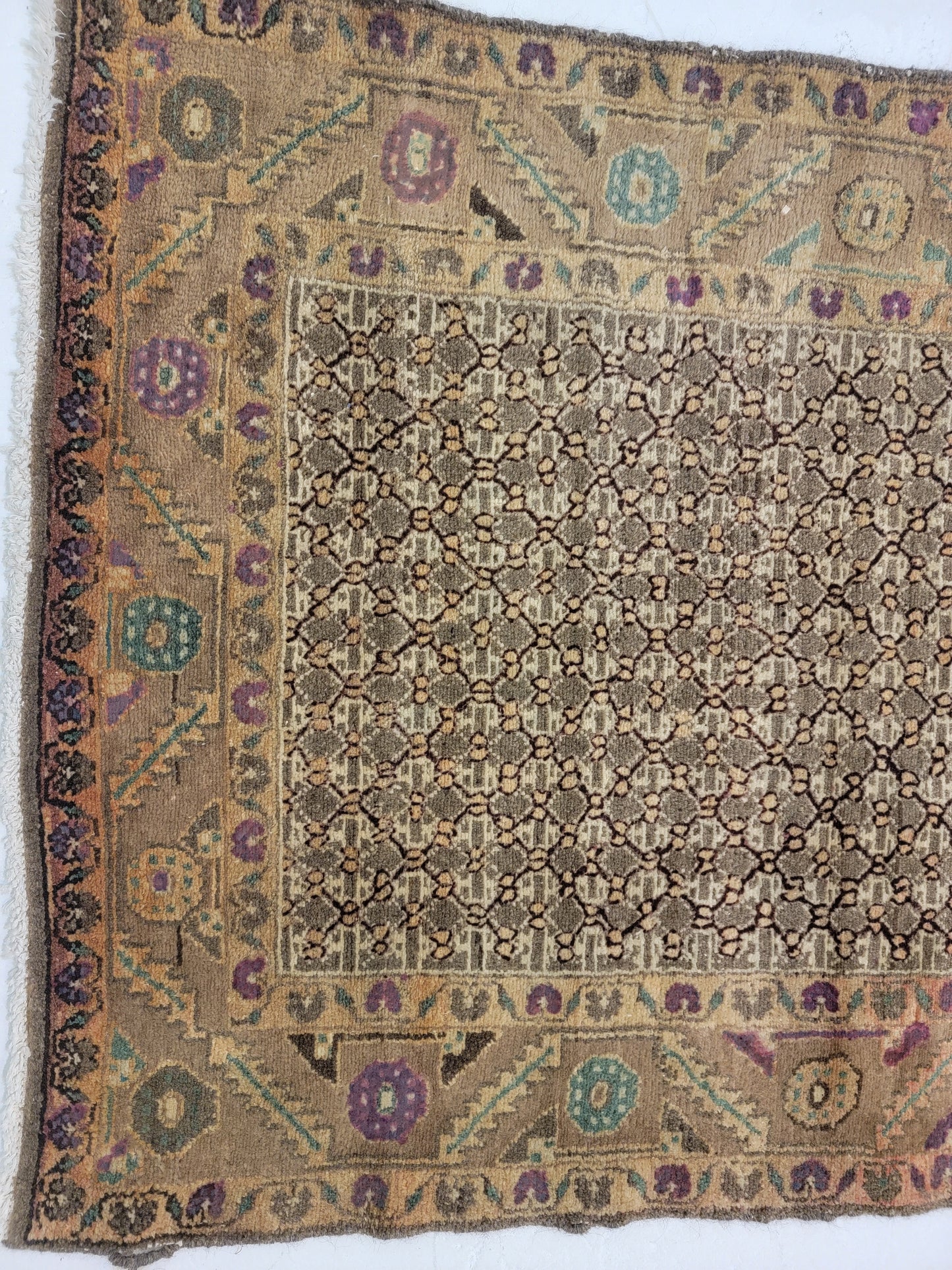 Antique Hand-Knotted Wool Runner Kurdish Herati 3'2" x 16'3"