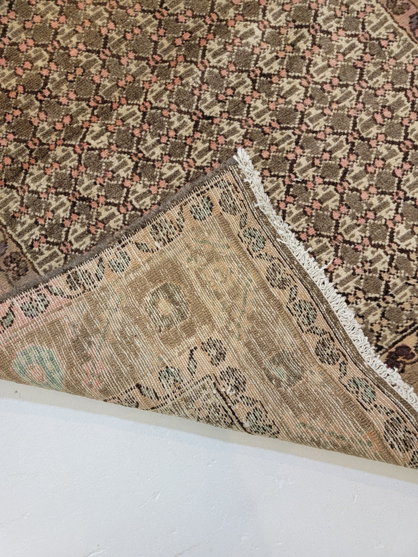Antique Hand-Knotted Wool Runner Kurdish Herati 3'2" x 16'3"