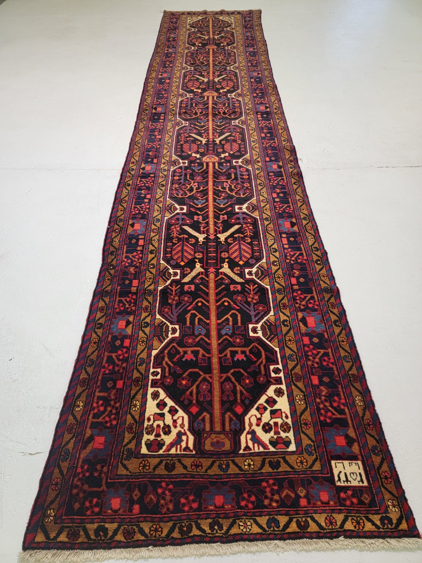 Antique Hand-Knotted Wool Runner Nahavand Hamedan 3'6" x 17'3"