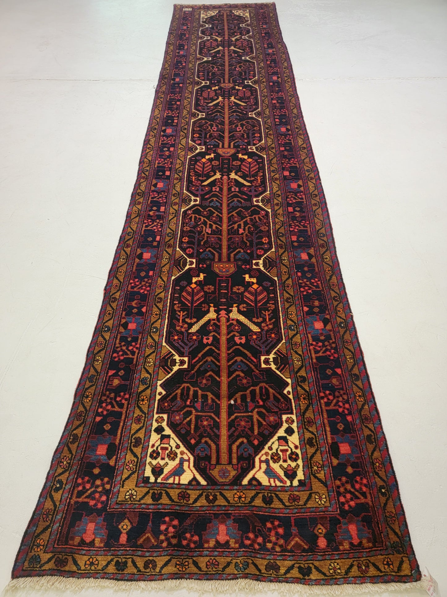 Antique Hand-Knotted Wool Runner Nahavand Hamedan 3'6" x 17'3"