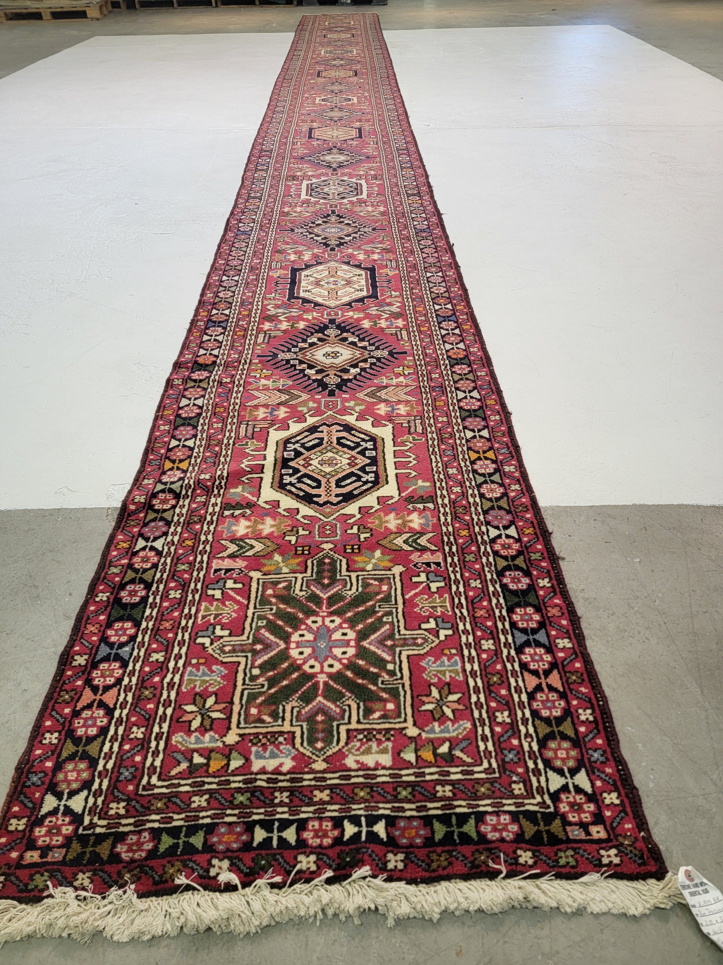 Antique Hand-Knotted Wool Runner Heriz Serapi 2'10" x 31'10"