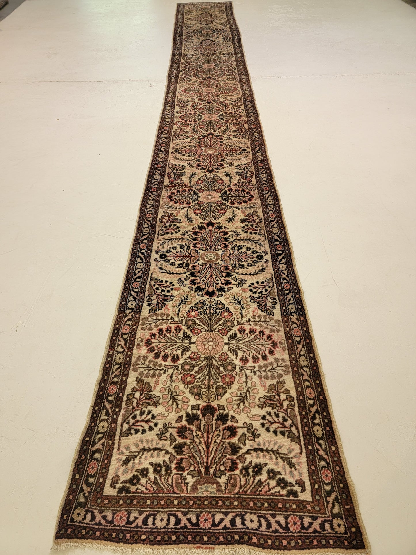 Antique Hand-Knotted Wool Runner Hamedan Rudbar 2'6" x 20'6"