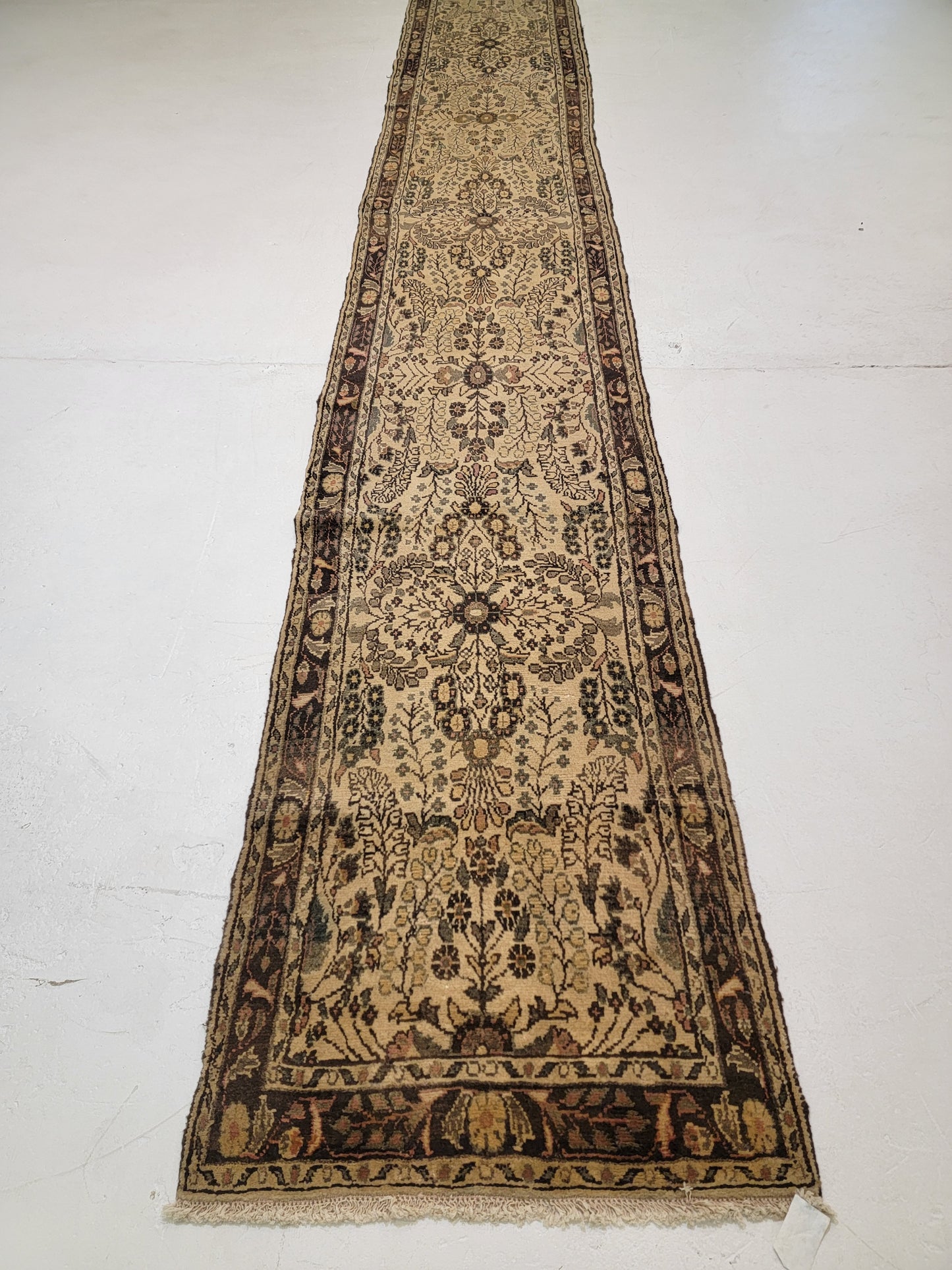 Antique Hand-Knotted Wool Runner Hamedan Rudbar 3' x 18'