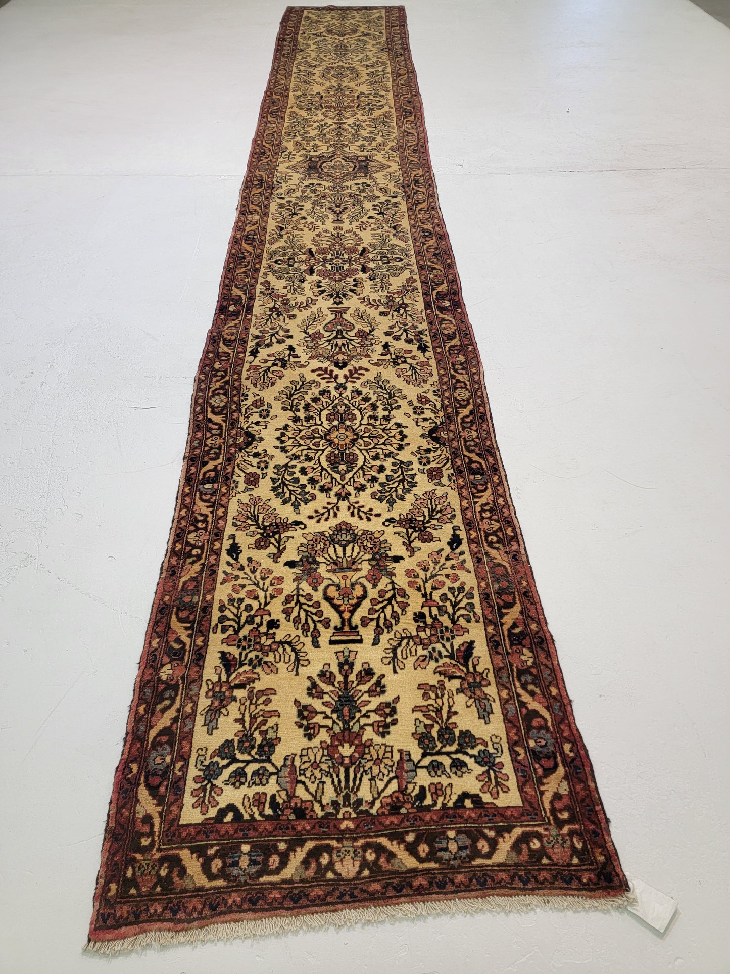 Antique Hand-Knotted Wool Runner Hamedan Rudbar 2'10" x 19'6"