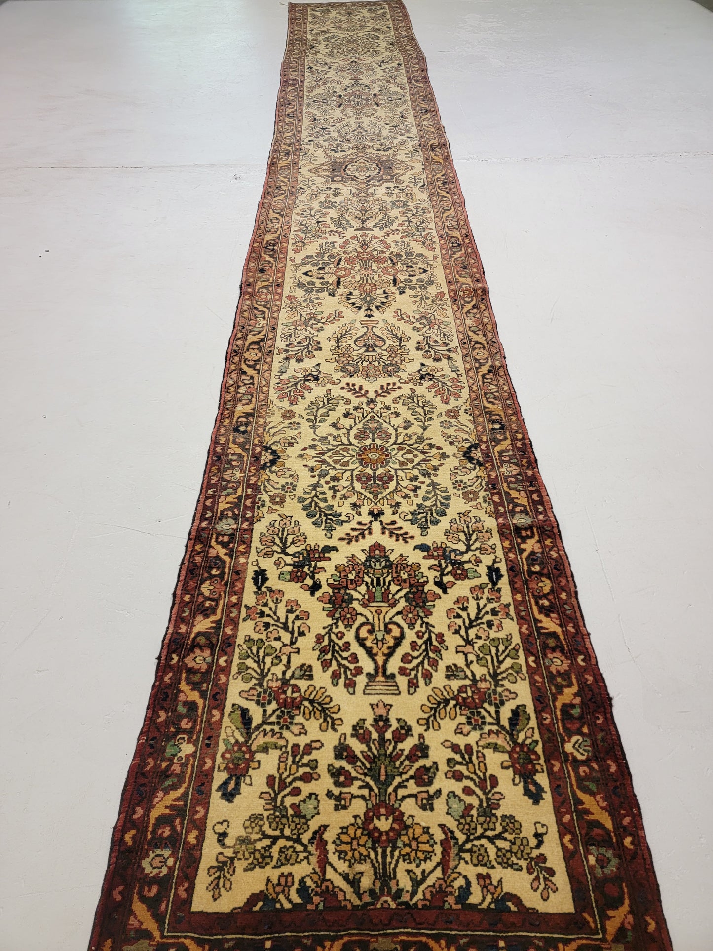 Antique Hand-Knotted Wool Runner Hamedan Rudbar 2'10" x 19'6"