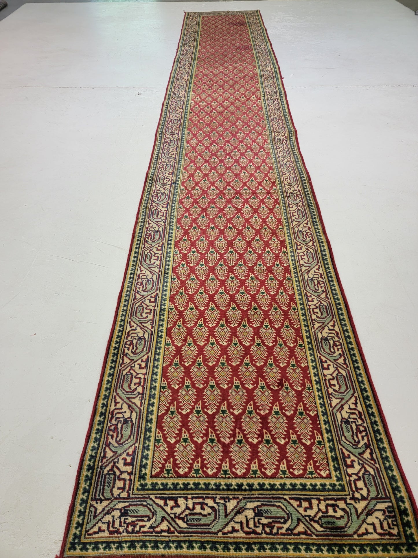 Antique Hand-Knotted Wool Runner Tabriz Mir/Saraband 3'3" x 20'