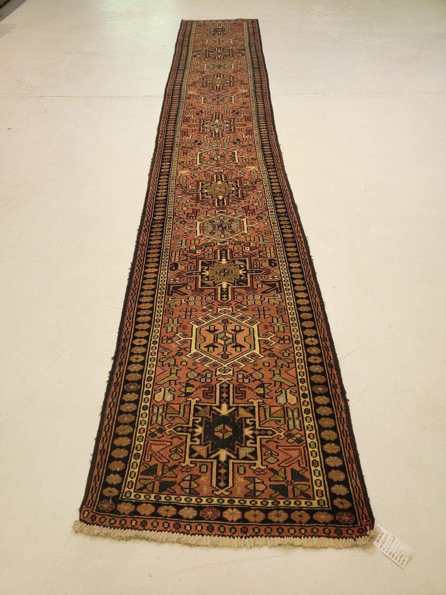 Antique Hand-Knotted Wool Runner Heriz Karajeh 2'8" x 16'3"