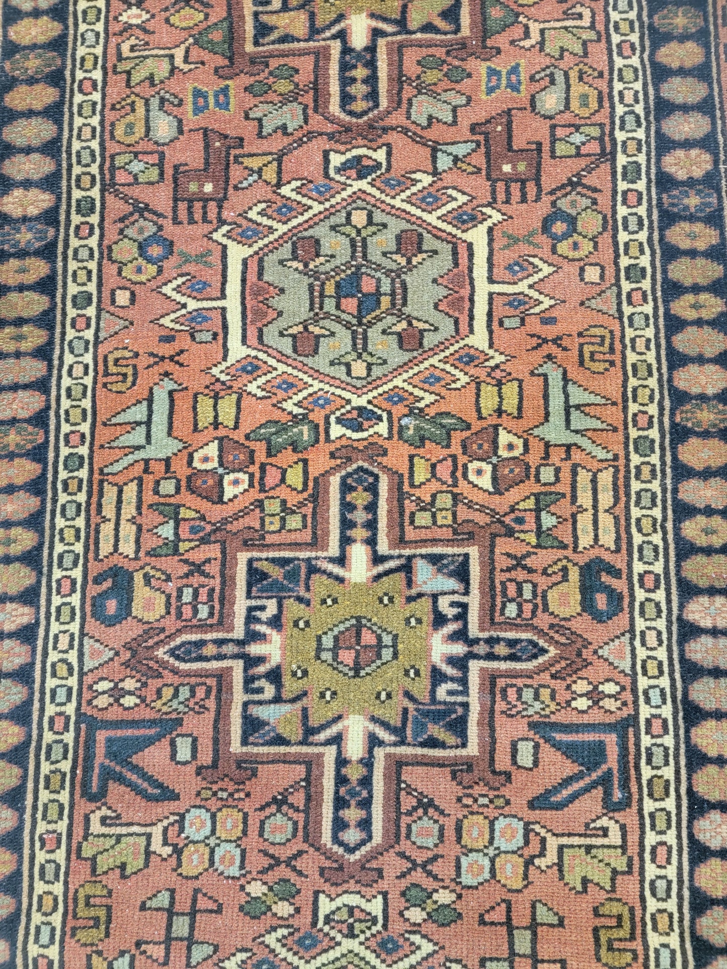 Antique Hand-Knotted Wool Runner Heriz Karajeh 2'8" x 16'3"