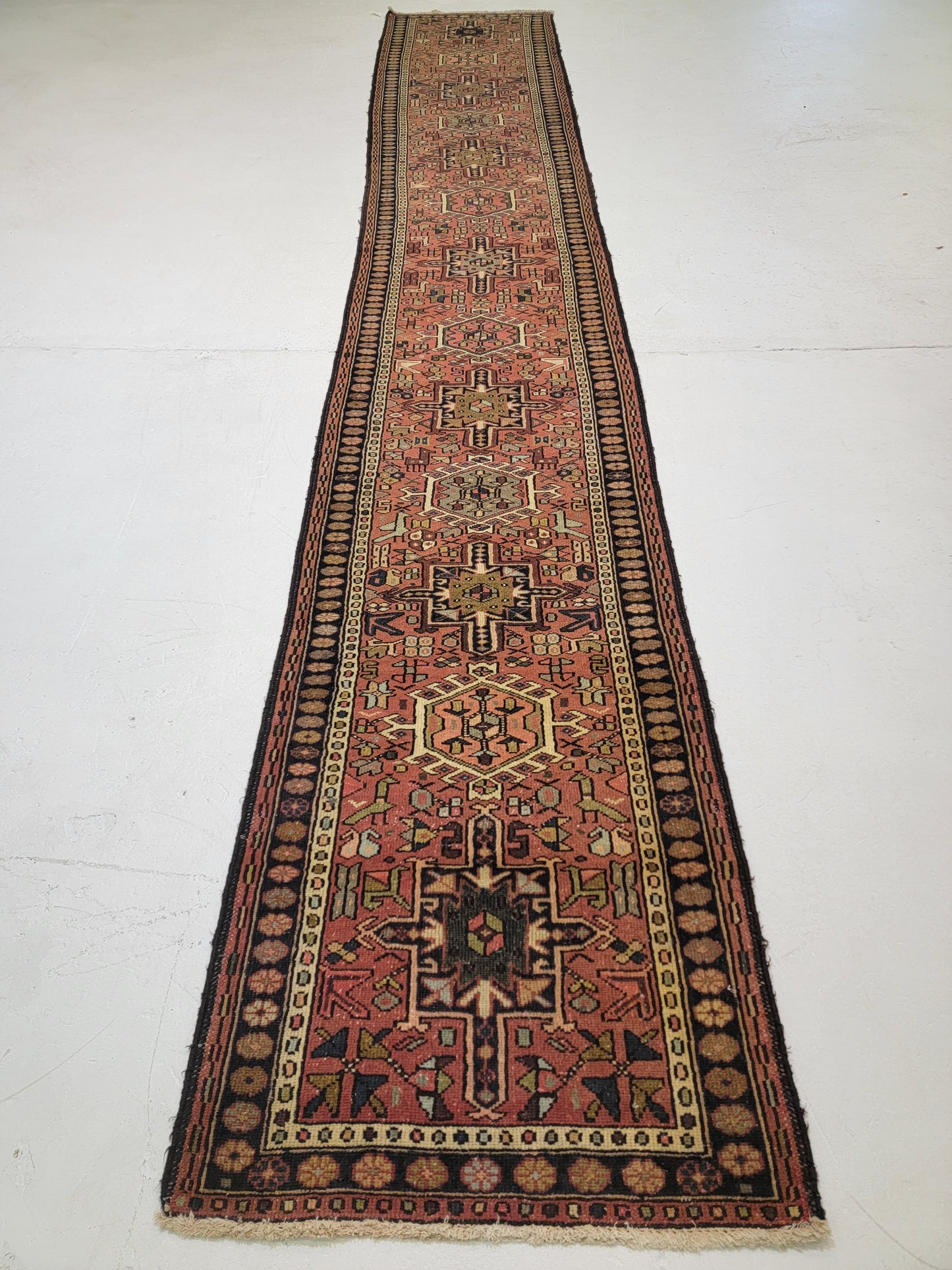 Antique Hand-Knotted Wool Runner Heriz Karajeh 2'8" x 16'3"