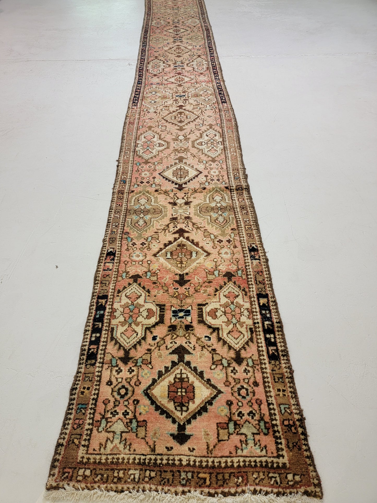 Antique Hand-Knotted Wool Runner Hamedan 2'7" x 19'6"