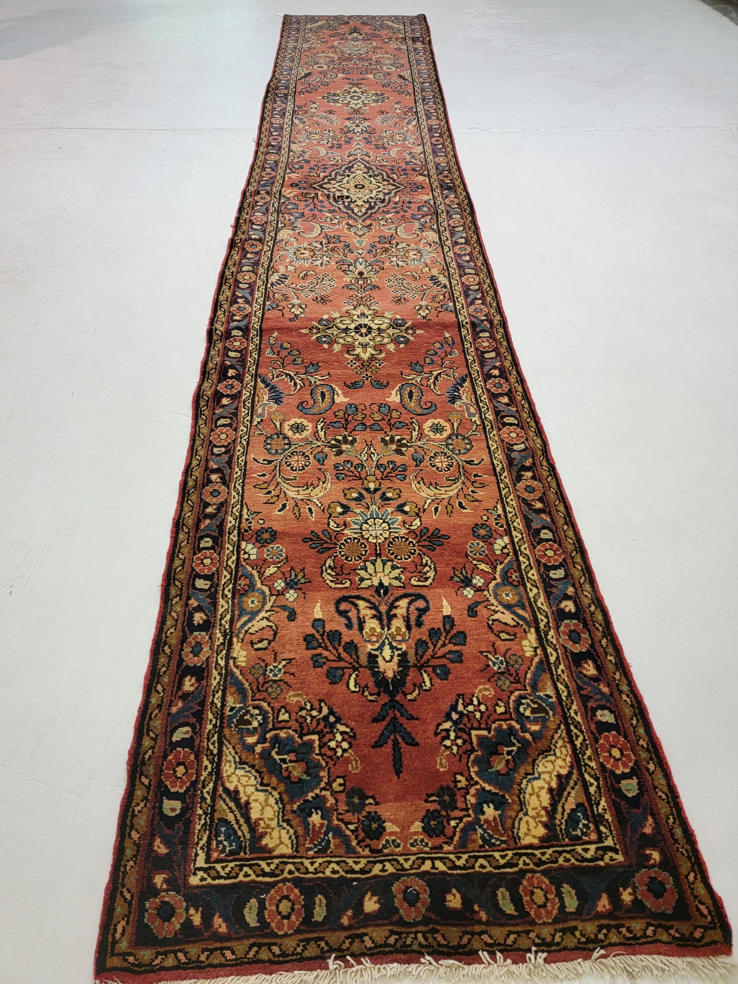 Antique Hand-Knotted Wool Runner Hamedan Borchaloo 3'2" x 18'2"