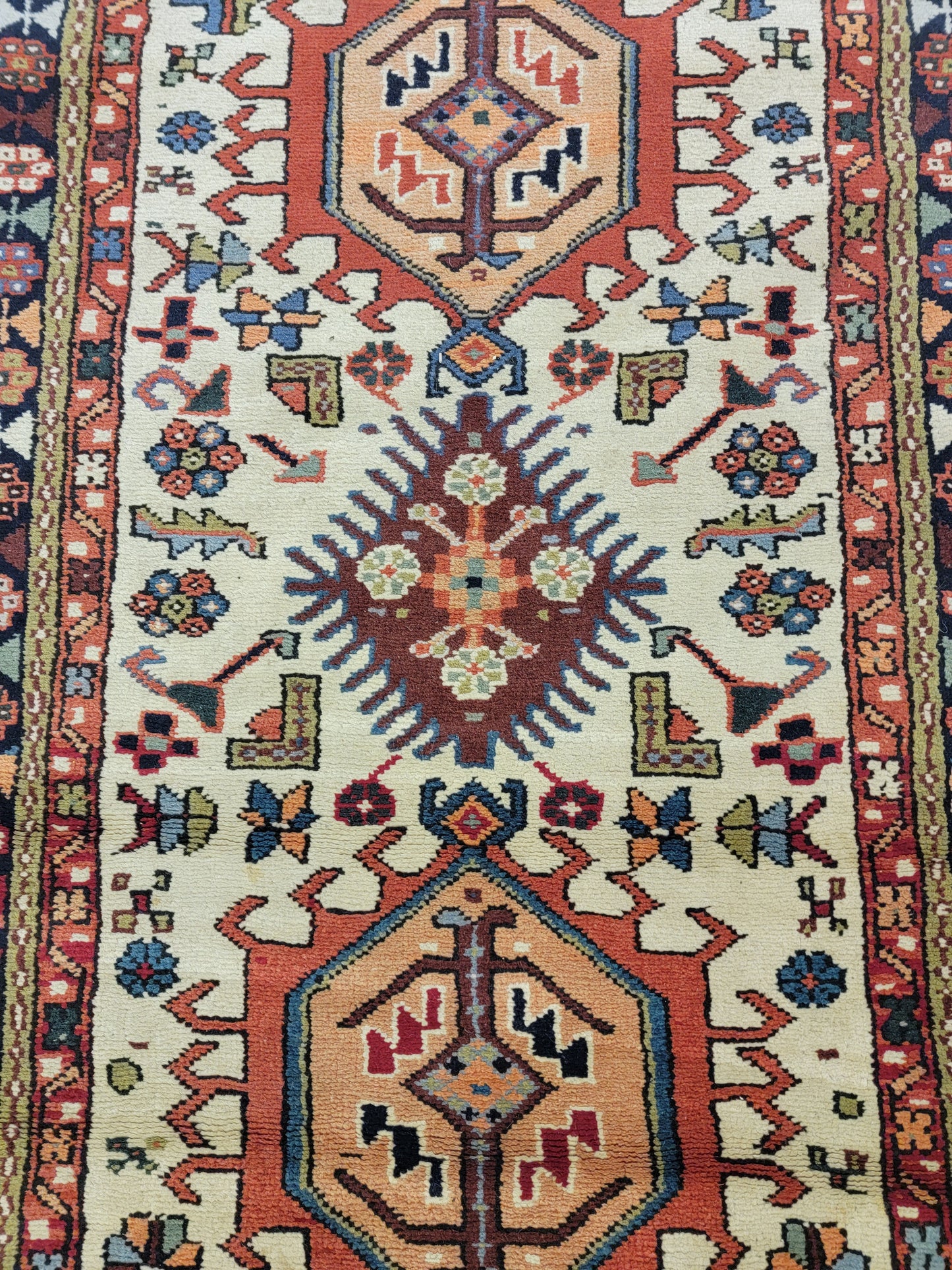 Antique Hand-Knotted Wool Runner Heriz Karajeh 3'1" x 46'8"