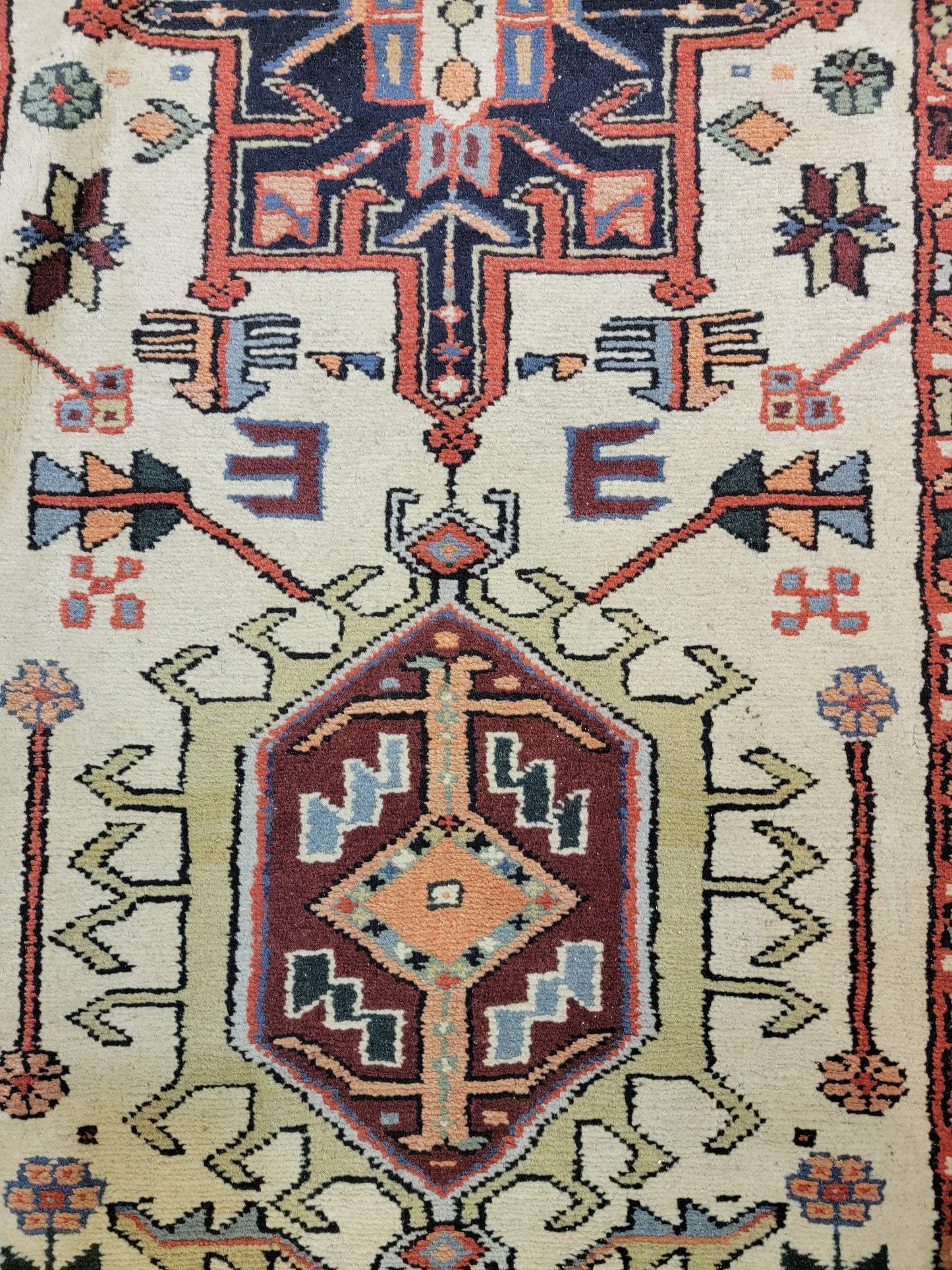 Antique Hand-Knotted Wool Runner Heriz Karajeh 3'1" x 46'8"