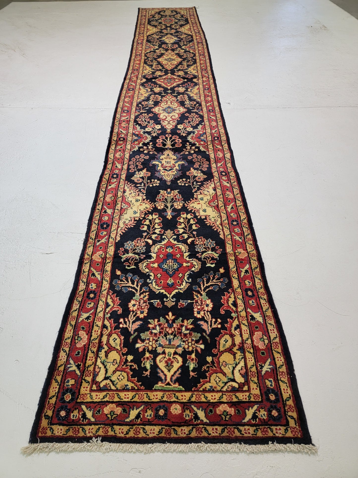 Antique Hand-Knotted Wool Runner Hamedan 2'10" x 20'3"