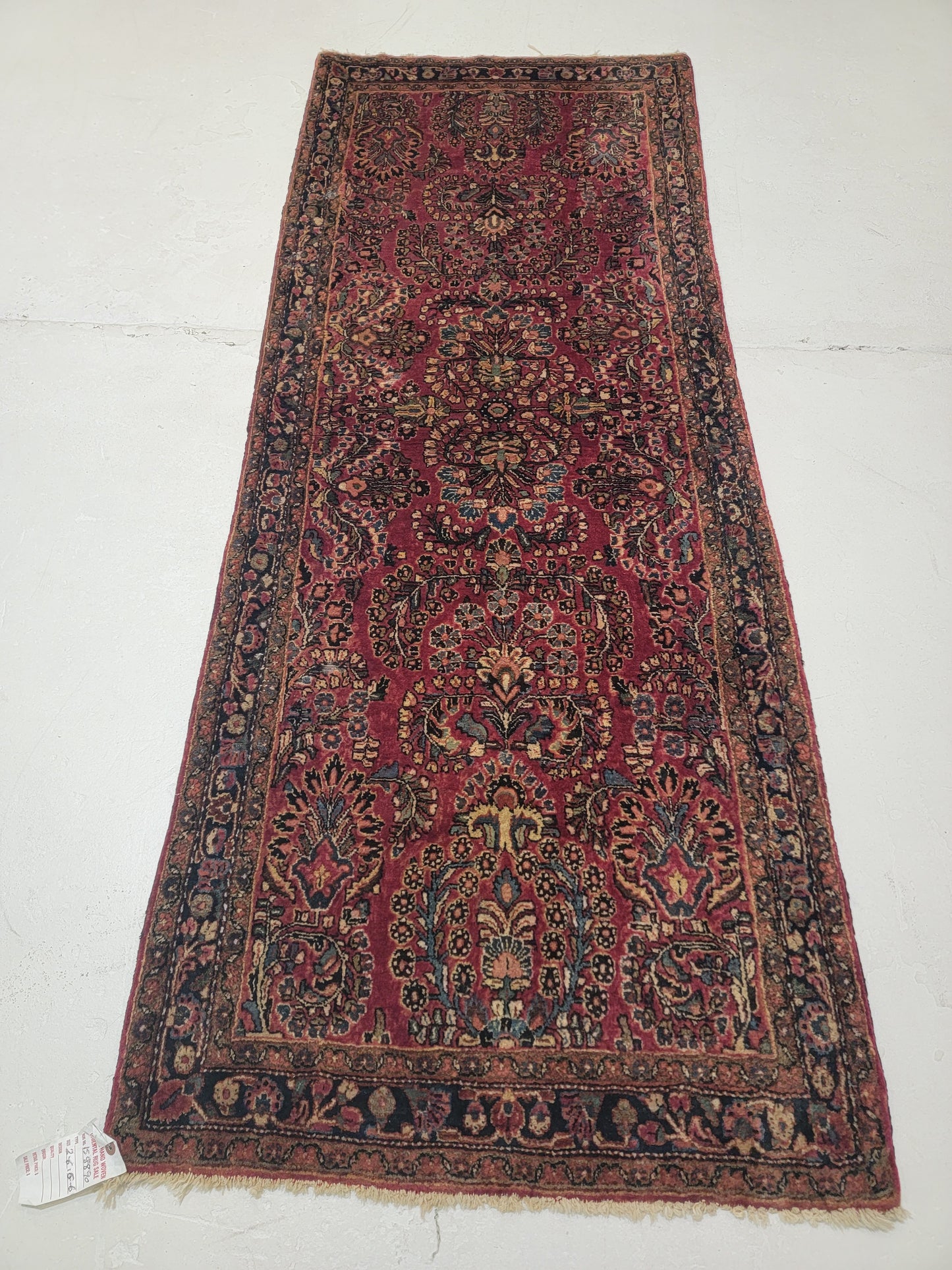 Antique Hand-Knotted Wool Runner Sarouk Mohajeran 2'6" x 6'6"