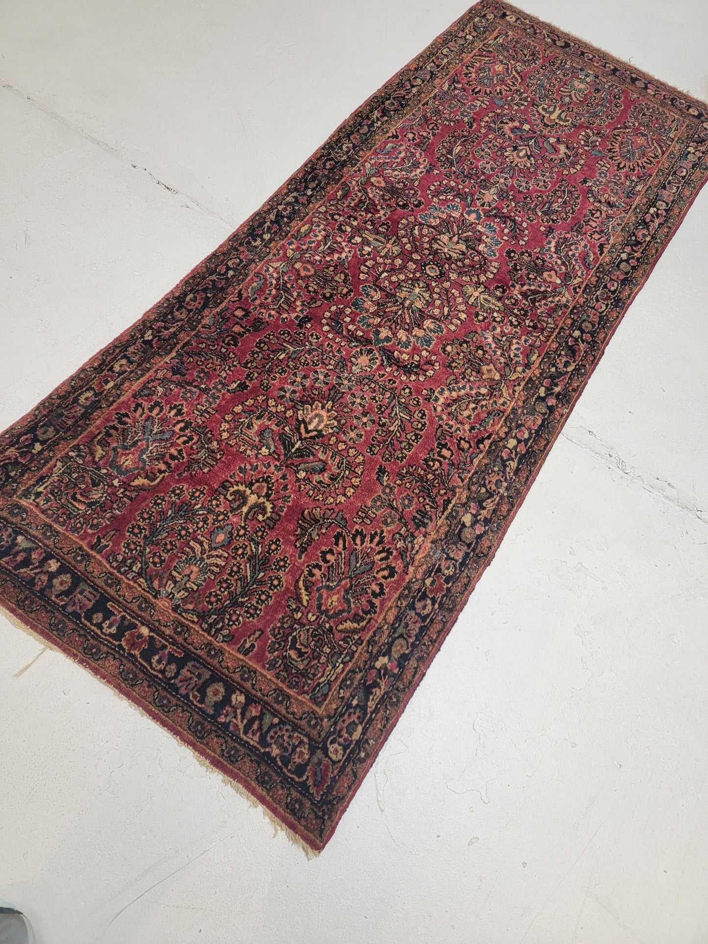 Antique Hand-Knotted Wool Runner Sarouk Mohajeran 2'6" x 6'6"