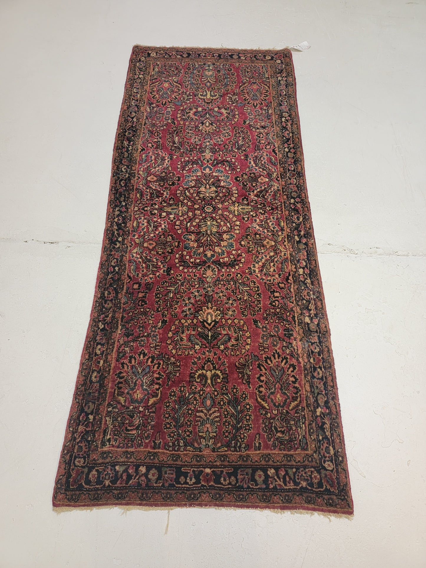Antique Hand-Knotted Wool Runner Sarouk Mohajeran 2'6" x 6'6"