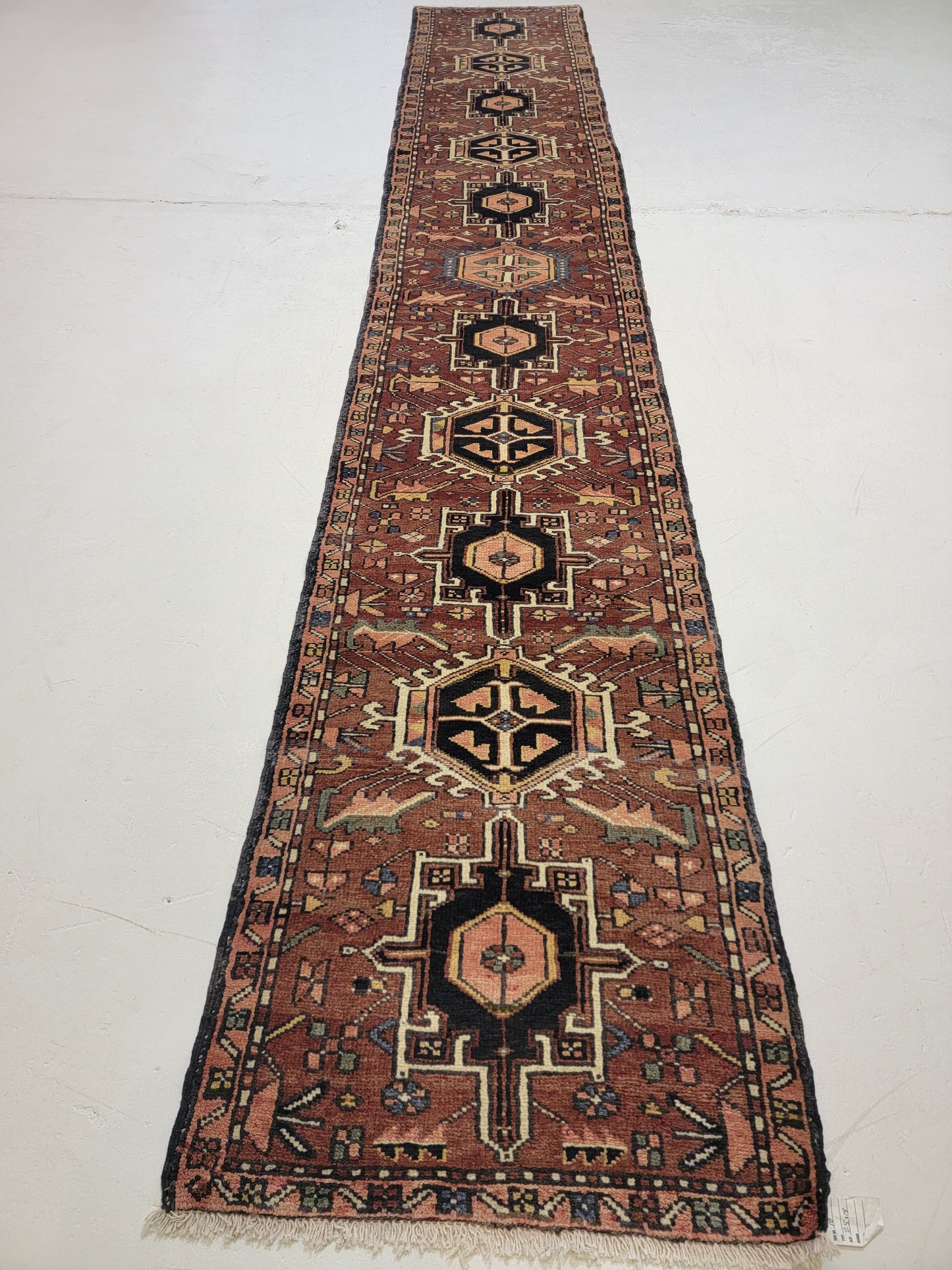 Antique Hand-Knotted Wool Runner Heriz Karajeh 2'5" x 14'