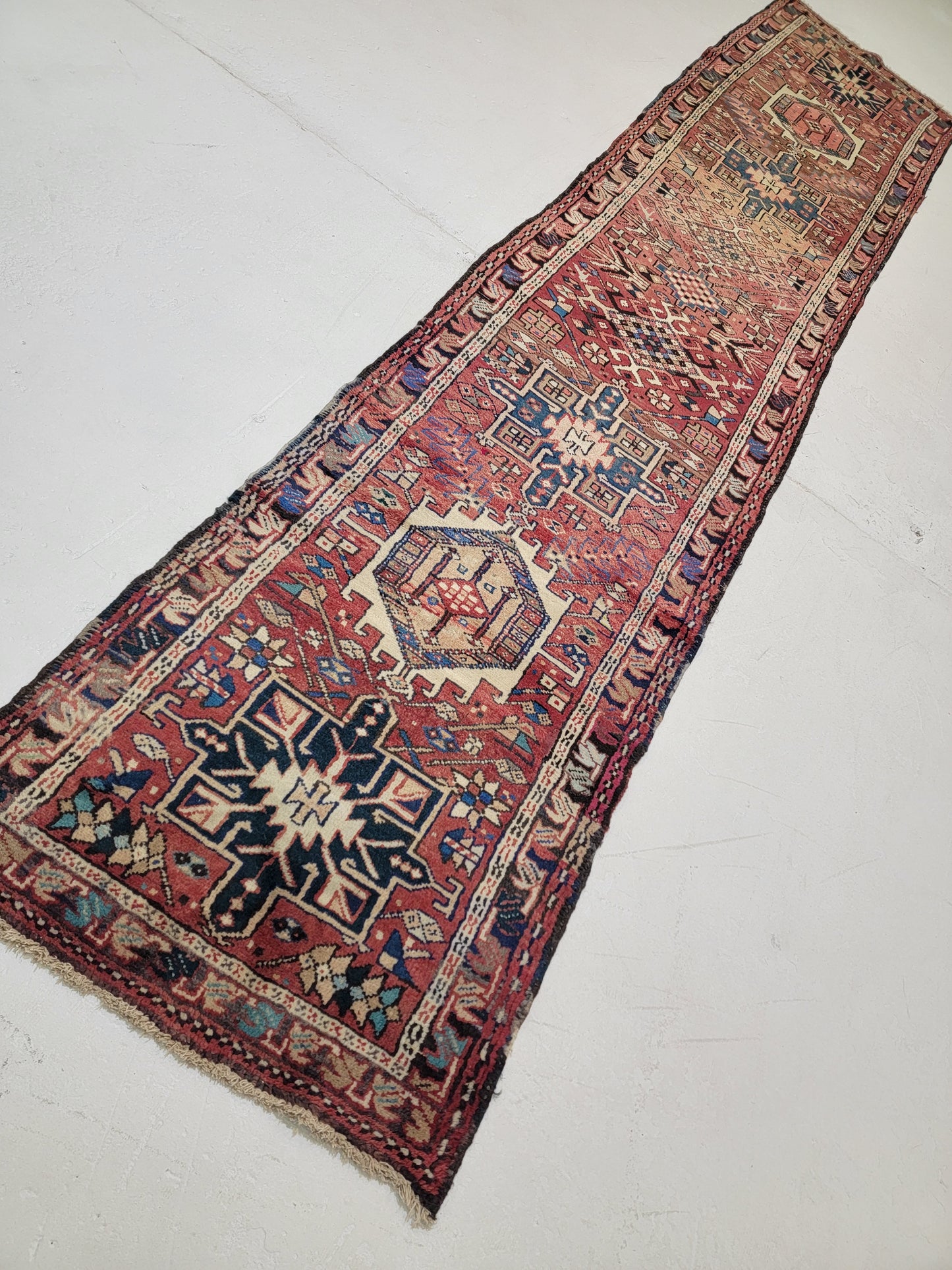 Antique Hand-Knotted Wool Runner Heriz Karajeh 2'5" x 12'3"