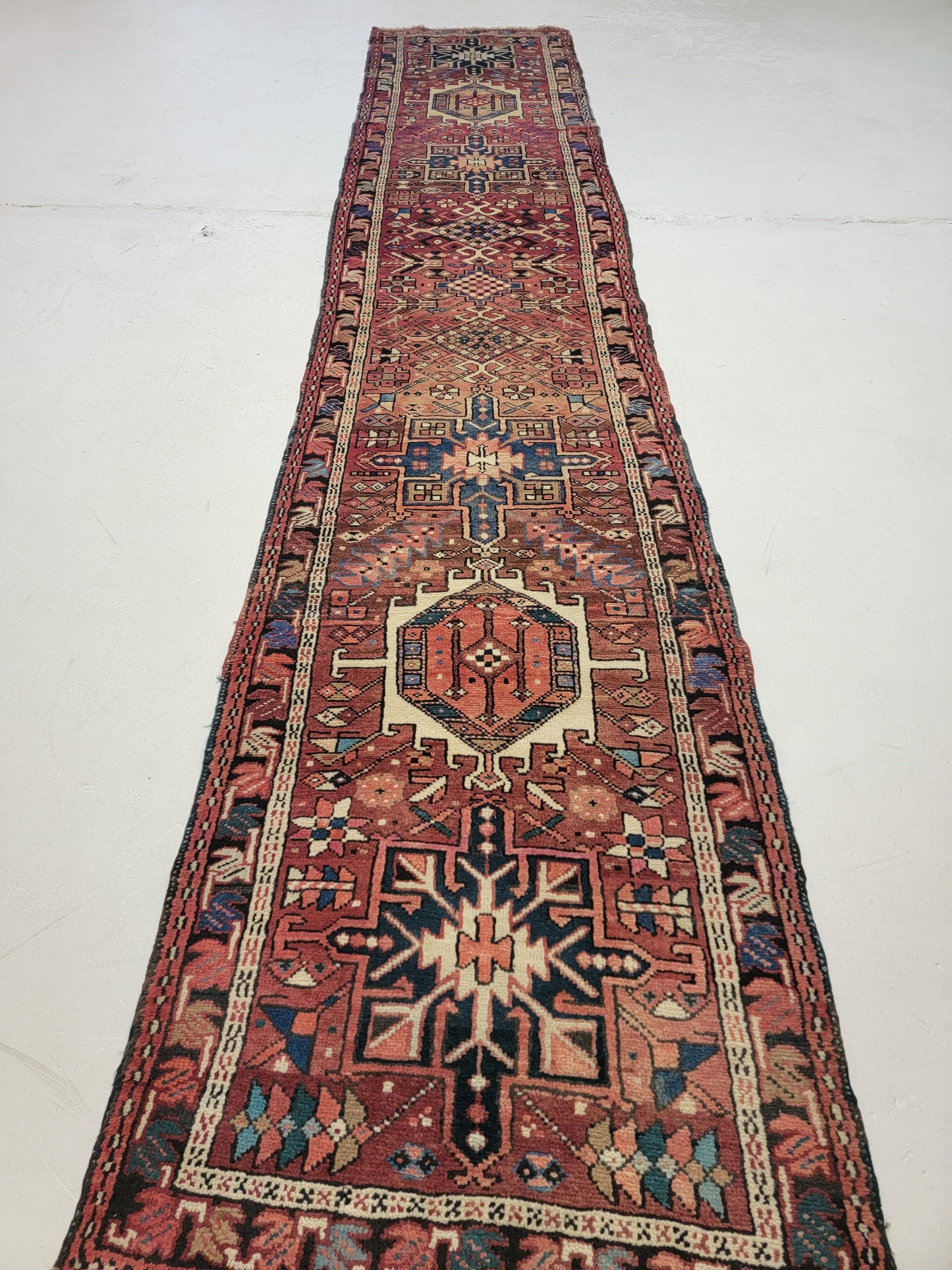 Antique Hand-Knotted Wool Runner Heriz Karajeh 2'5" x 12'3"