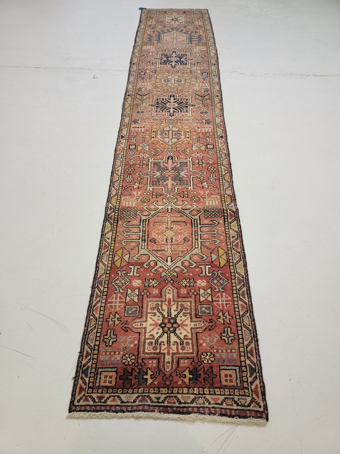 Antique Hand-Knotted Wool Runner Heriz Karajeh 2'4" x 12'4"