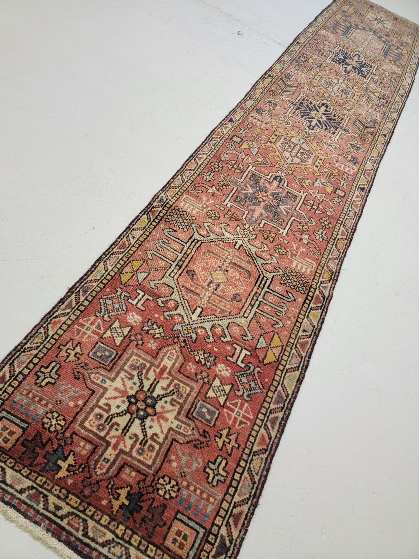Antique Hand-Knotted Wool Runner Heriz Karajeh 2'4" x 12'4"