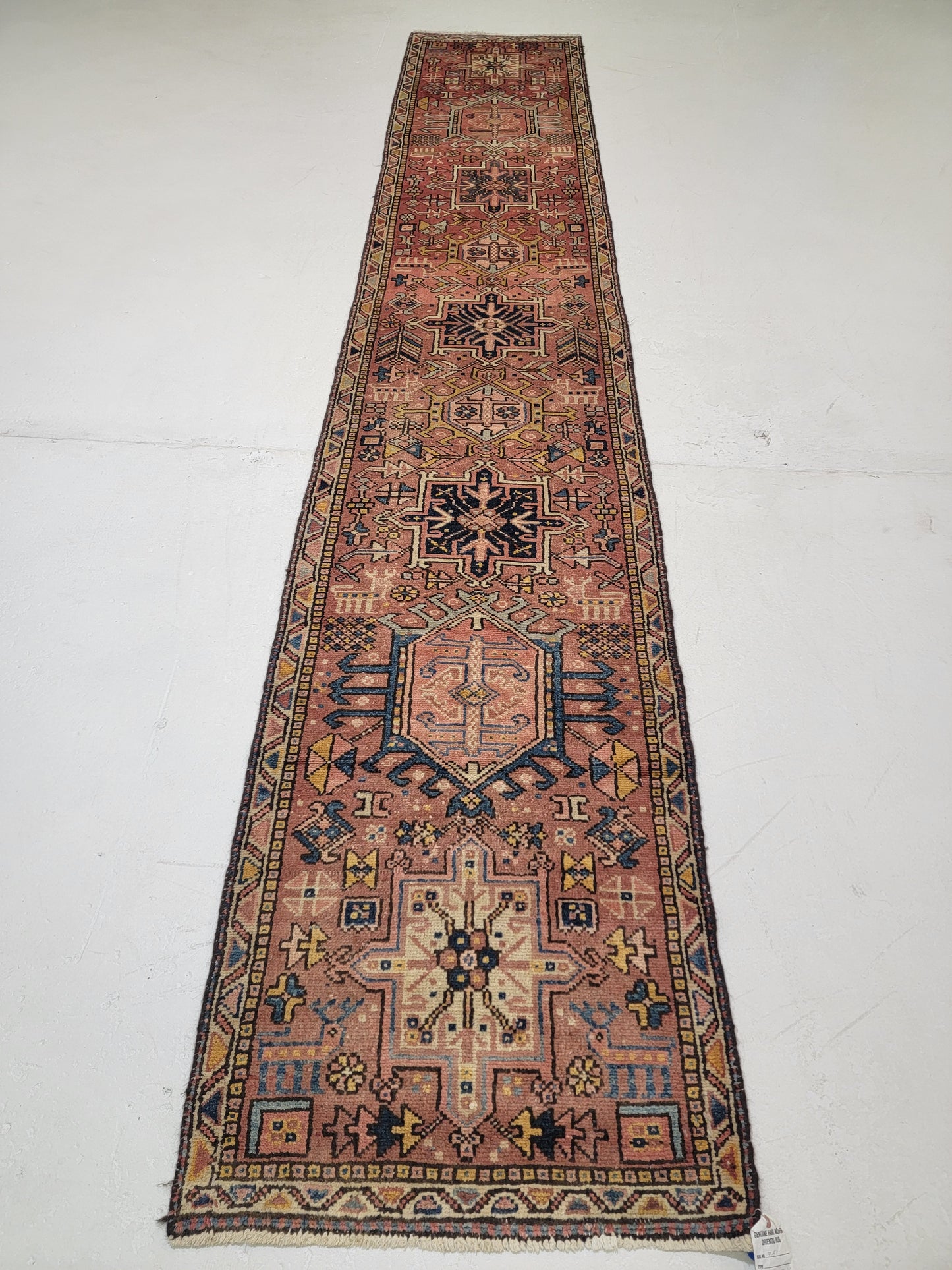 Antique Hand-Knotted Wool Runner Heriz Karajeh 2'4" x 12'4"