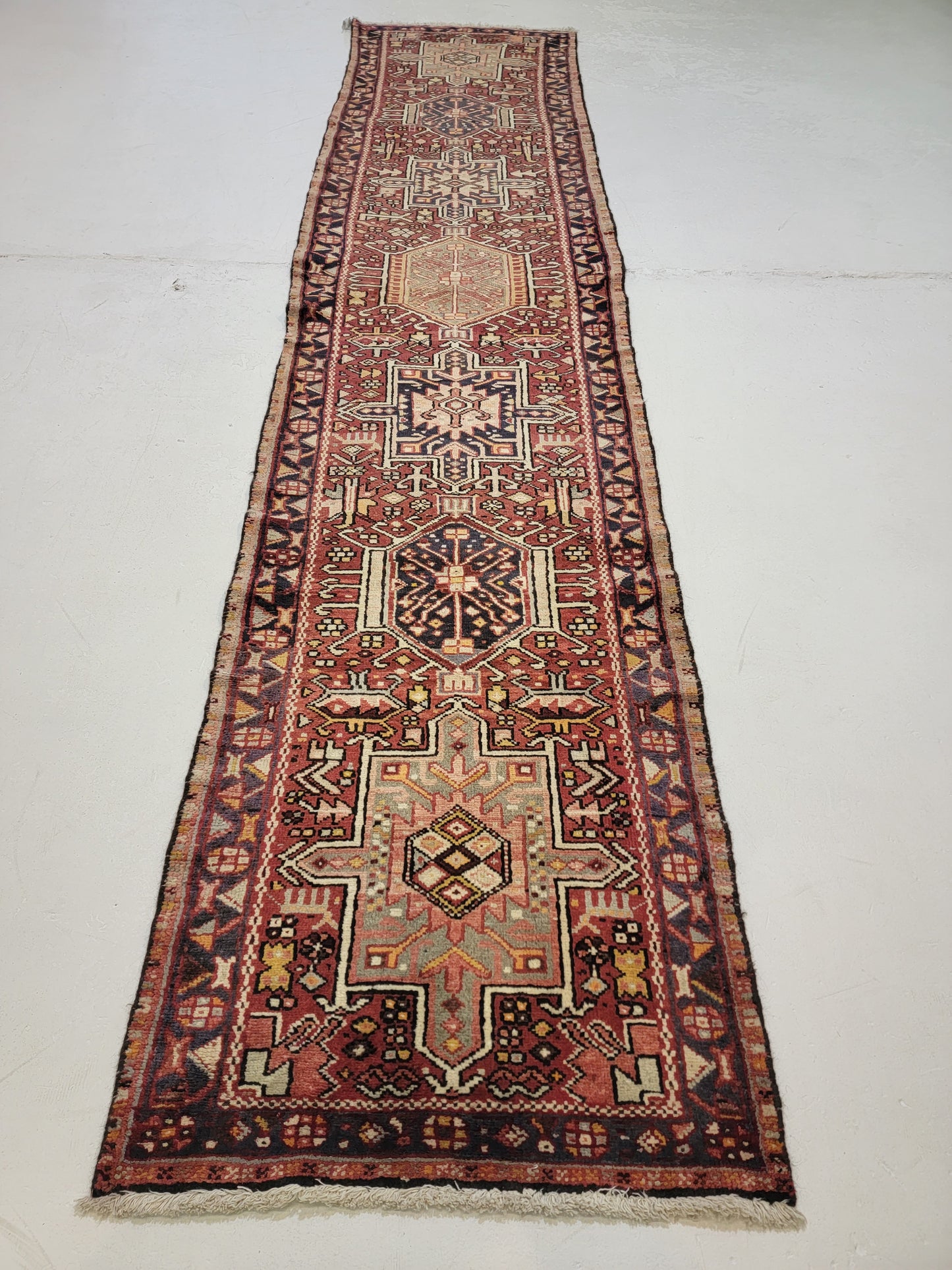 Hand-Knotted Wool Runner Antique Heriz Karajeh 2'3" x 12'6"