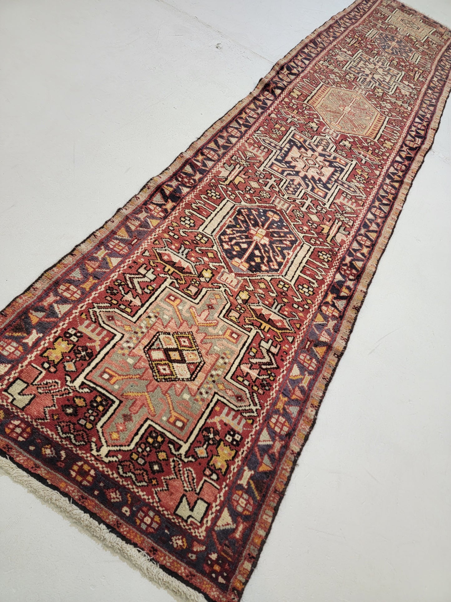 Hand-Knotted Wool Runner Antique Heriz Karajeh 2'3" x 12'6"