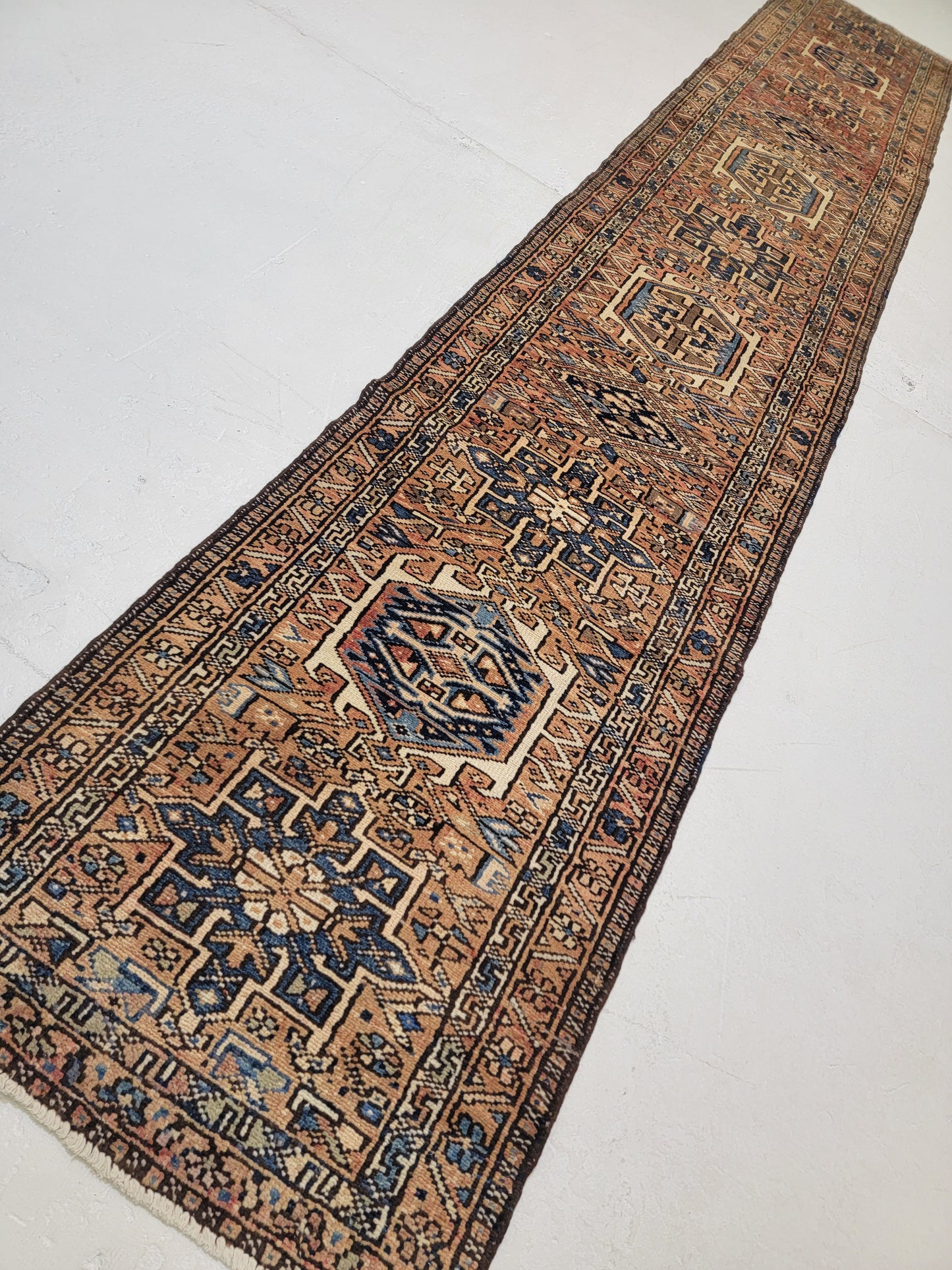 Antique Hand-Knotted Wool Runner Heriz Karajeh 2'2" x 13'8"
