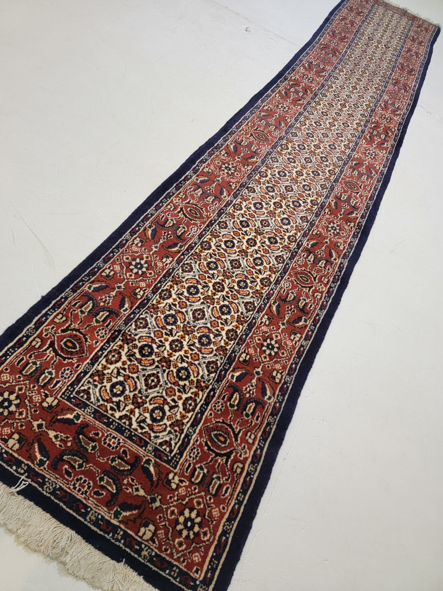 Antique Hand-Knotted Wool Runner Mood Mashad 2'6" x 13'4"