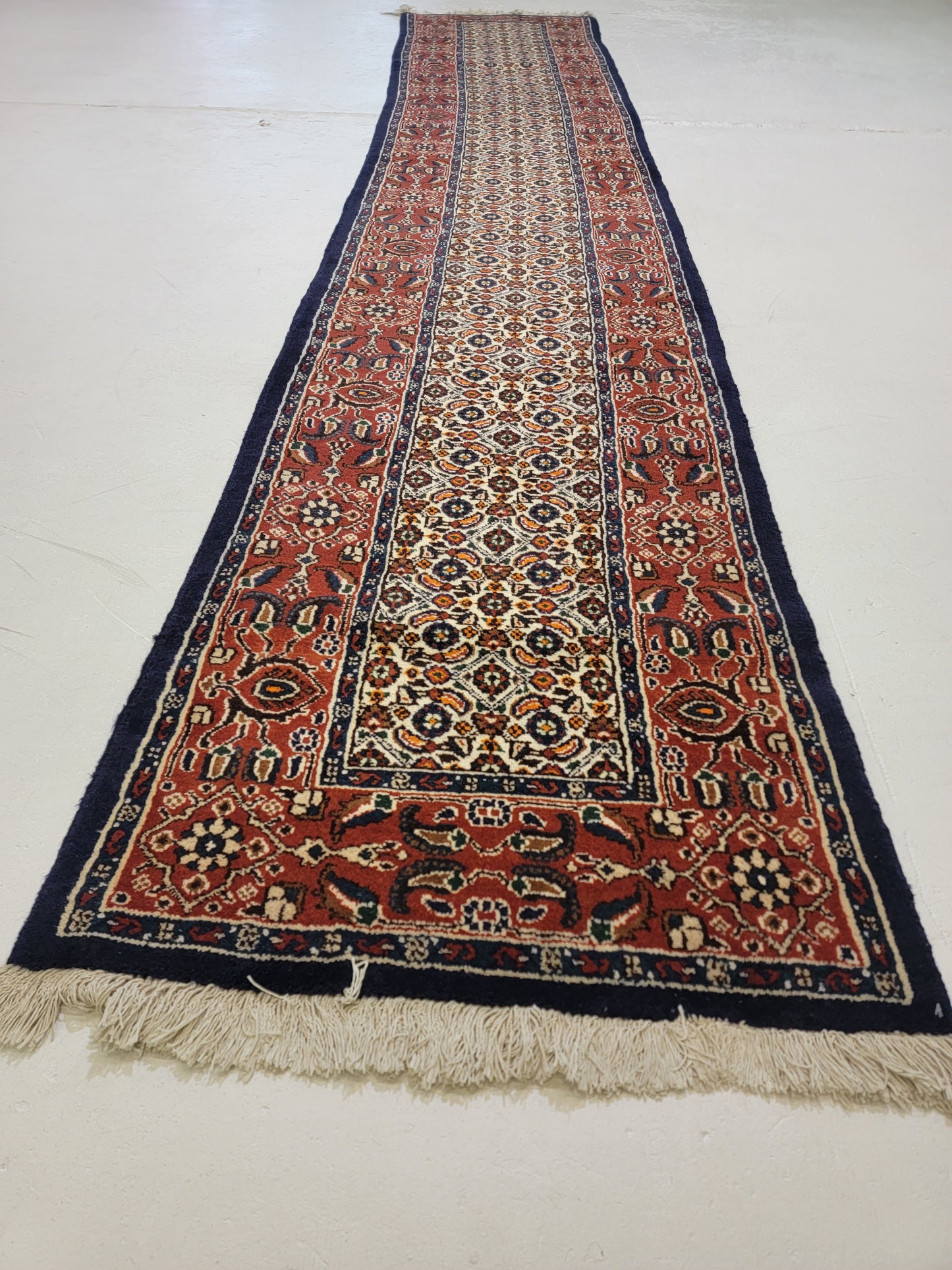 Antique Hand-Knotted Wool Runner Mood Mashad 2'6" x 13'4"