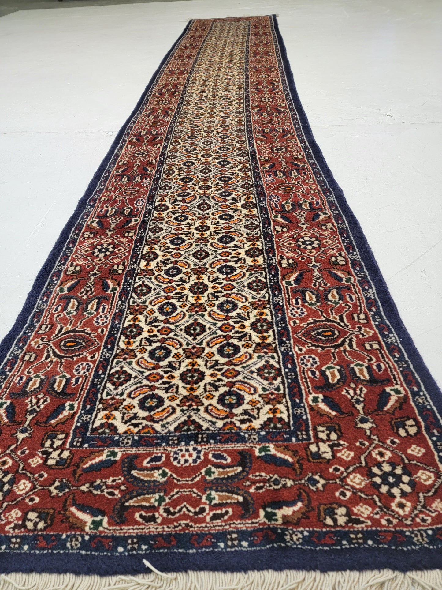 Antique Hand-Knotted Wool Runner Mood Mashad 2'6" x 13'4"