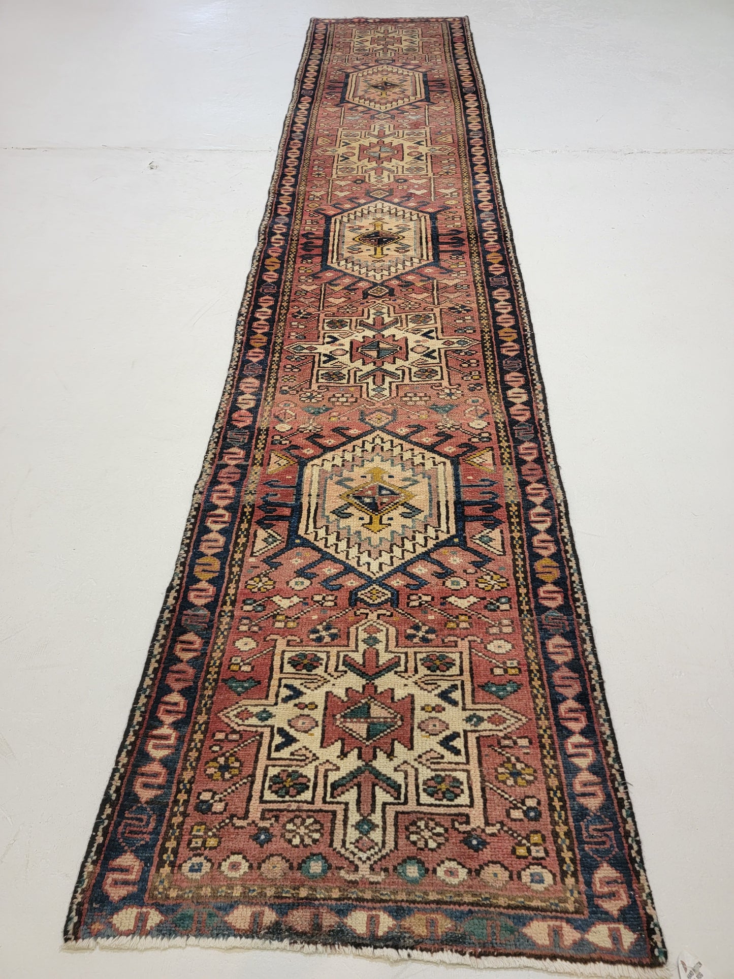 Hand-Knotted Wool Runner Antique Heriz Karajeh 2'5" x 12'1"