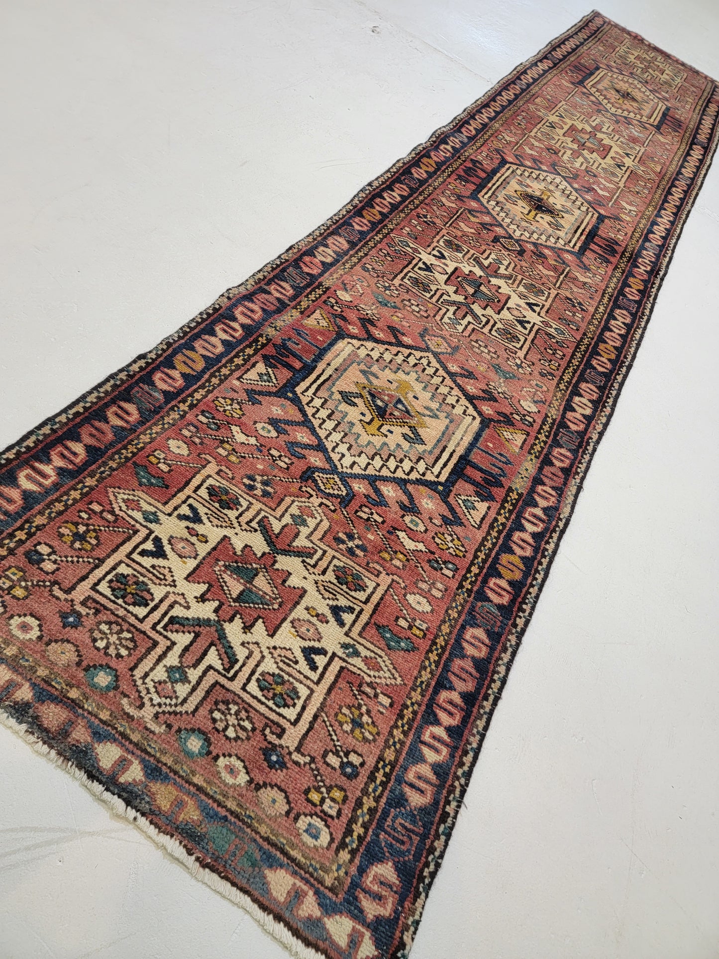 Hand-Knotted Wool Runner Antique Heriz Karajeh 2'5" x 12'1"