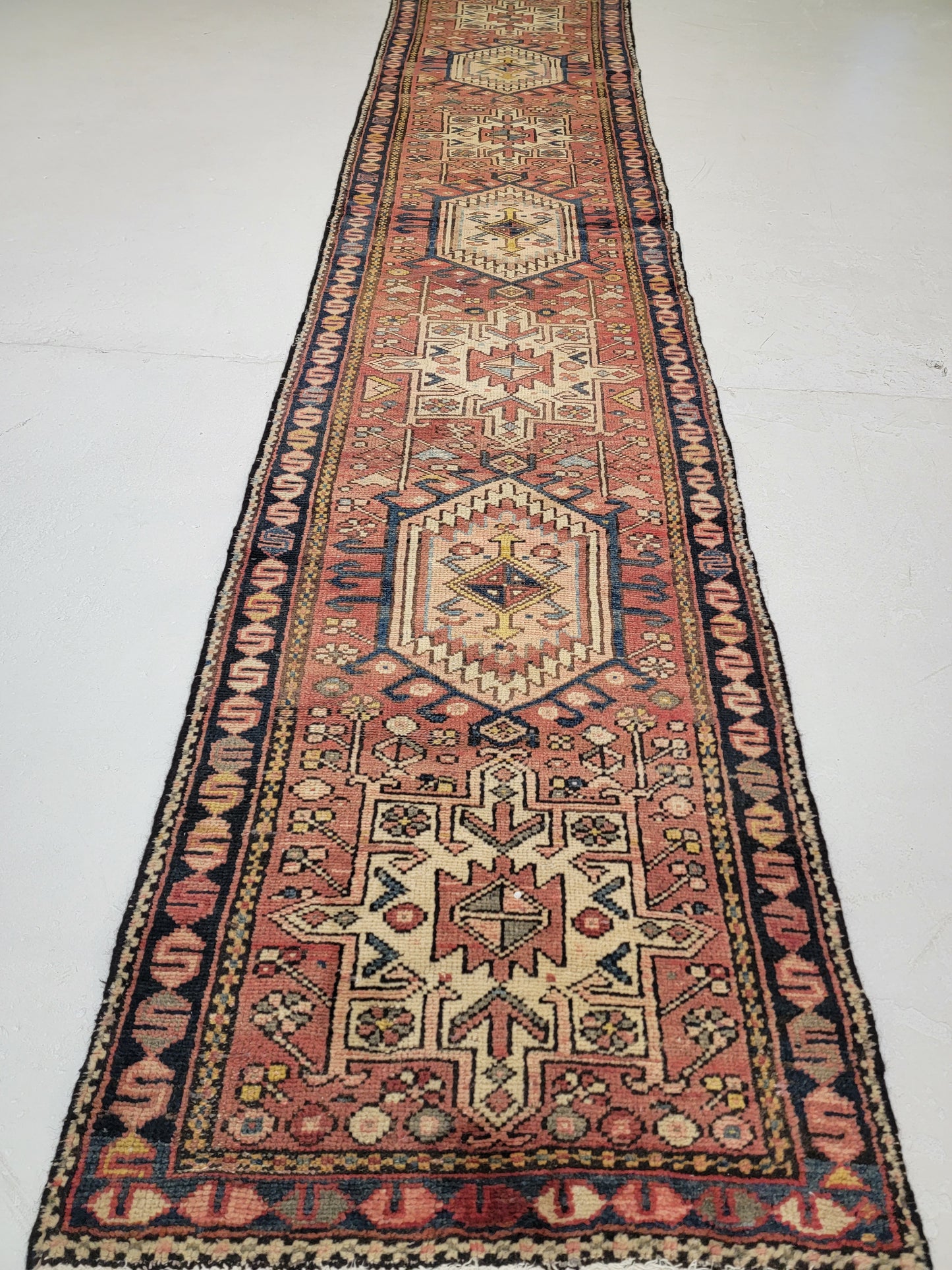 Hand-Knotted Wool Runner Antique Heriz Karajeh 2'5" x 12'1"