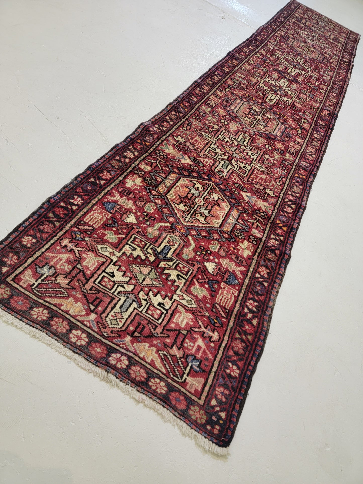 Antique Hand-Knotted Wool Runner Heriz Karajeh 2'8" x 13'11"