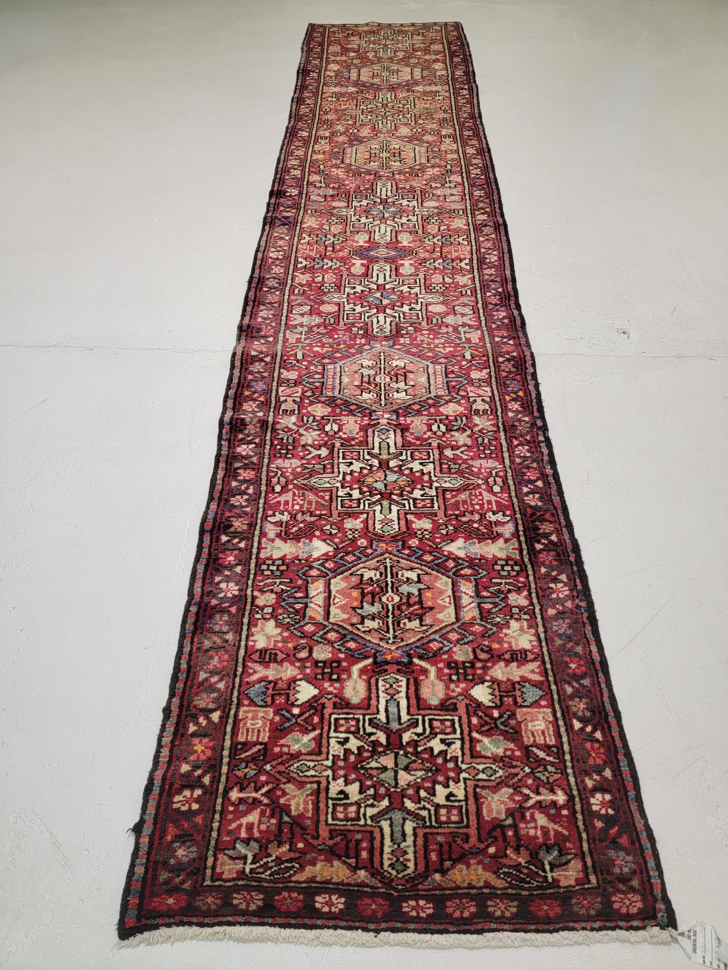 Antique Hand-Knotted Wool Runner Heriz Karajeh 2'8" x 13'11"