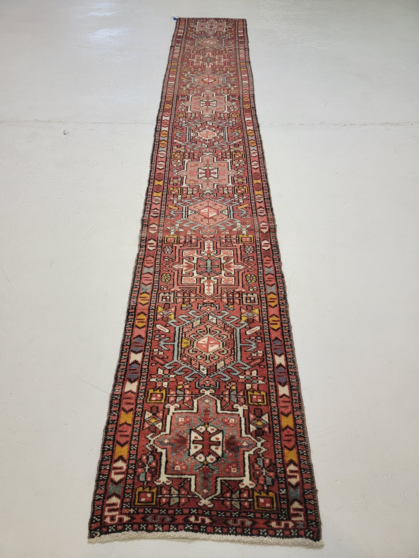 Hand-Knotted Wool Runner Antique Heriz Karajeh 2' x 12'9"