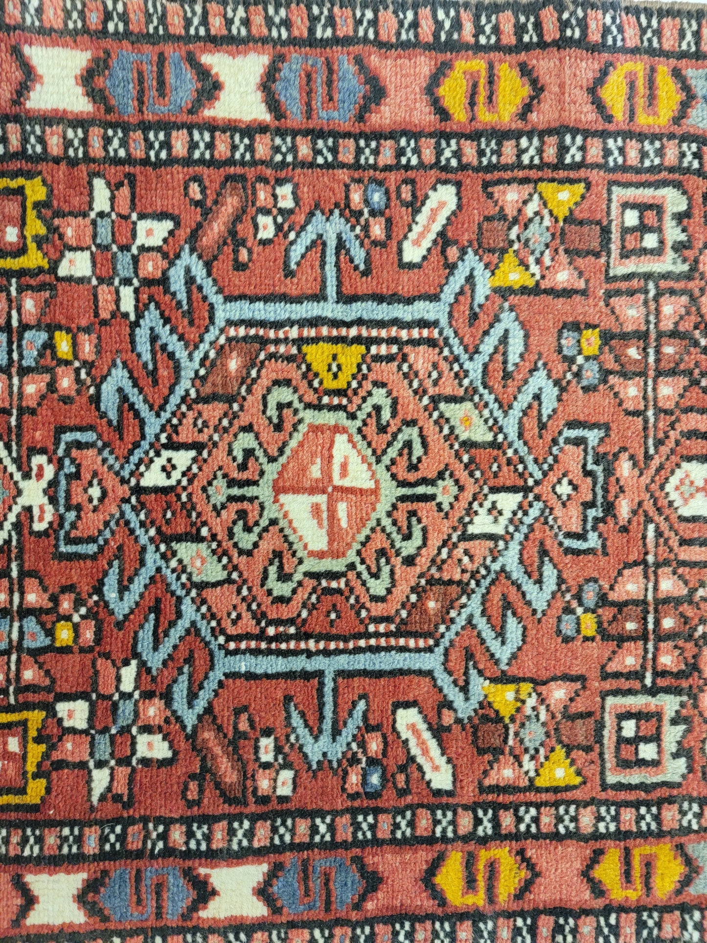 Hand-Knotted Wool Runner Antique Heriz Karajeh 2' x 12'9"