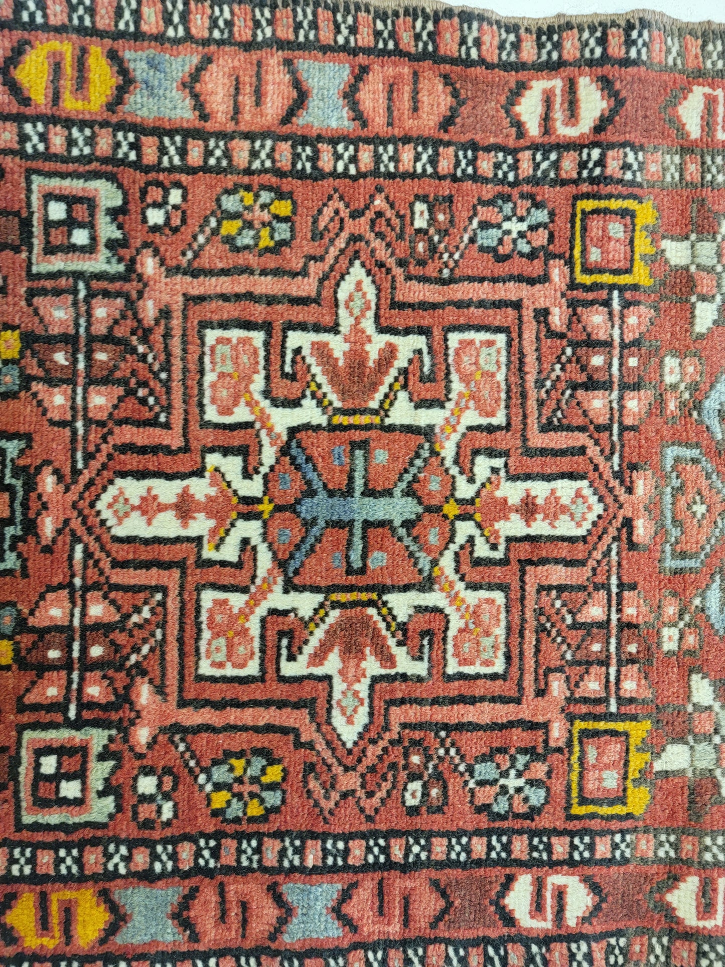 Hand-Knotted Wool Runner Antique Heriz Karajeh 2' x 12'9"