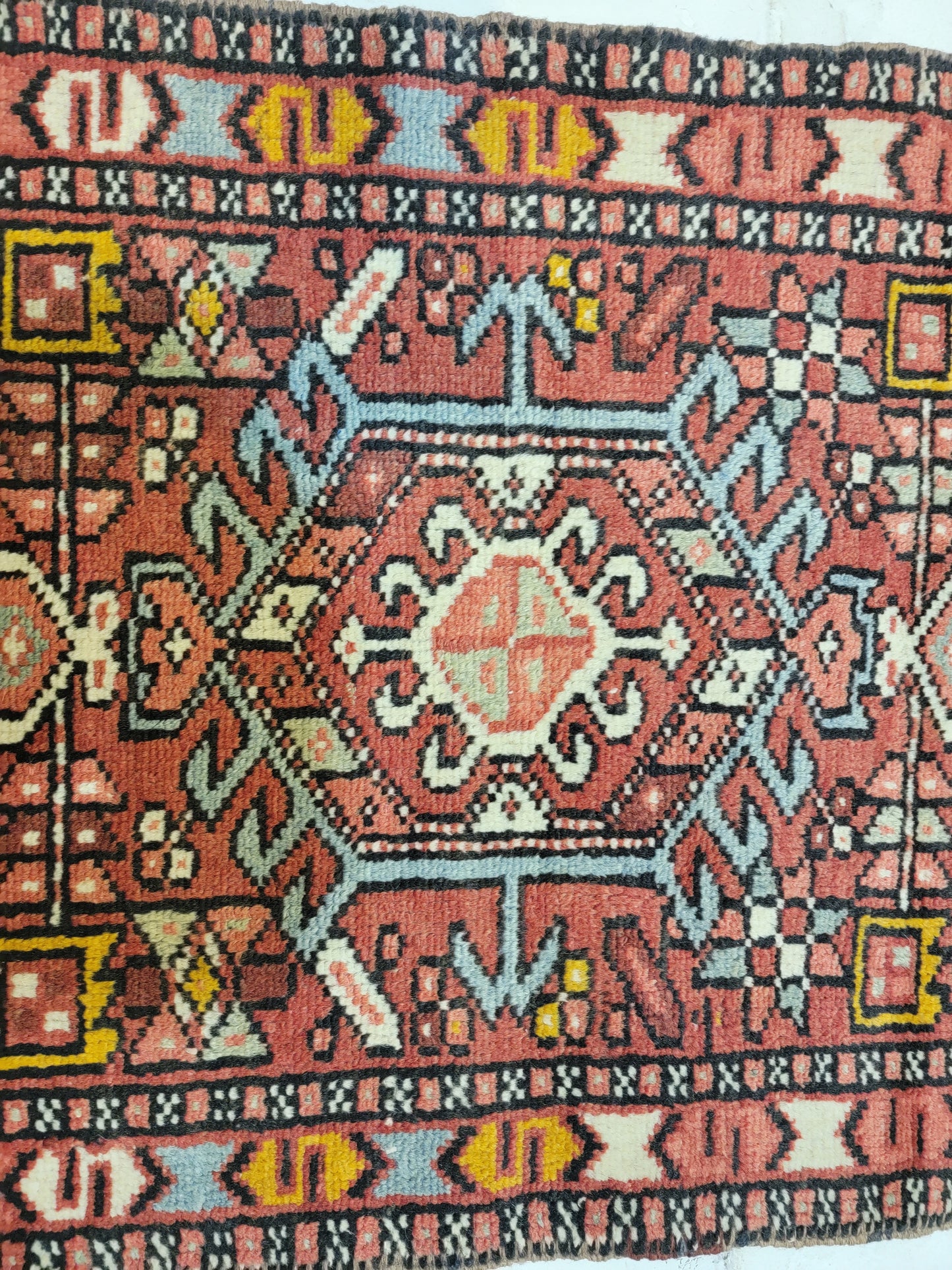 Hand-Knotted Wool Runner Antique Heriz Karajeh 2' x 12'9"