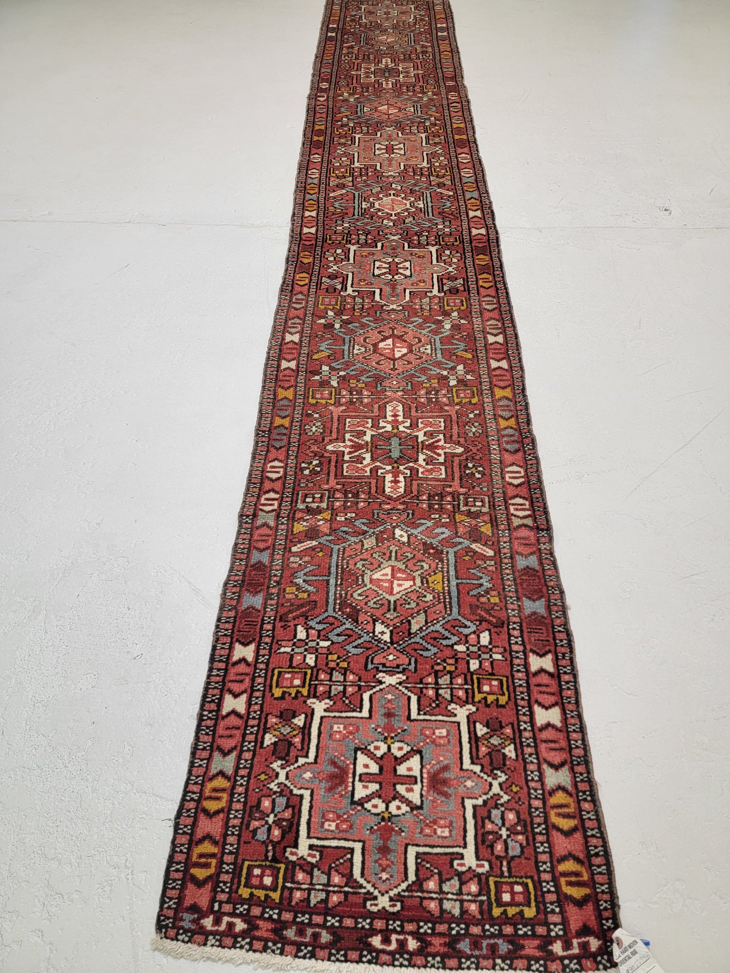 Hand-Knotted Wool Runner Antique Heriz Karajeh 2' x 12'9"