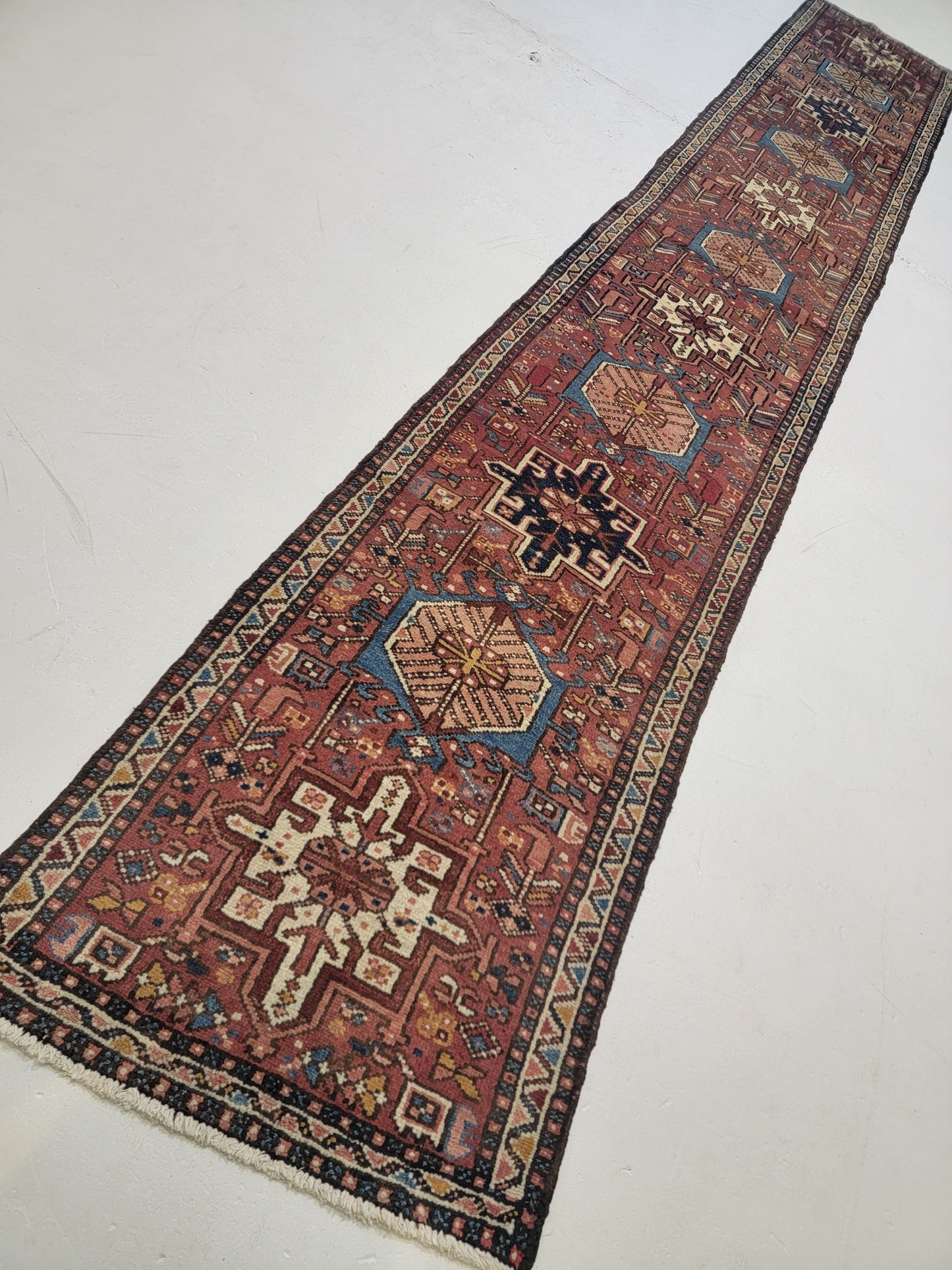Antique Hand-Knotted Wool Runner Heriz Karajeh 2'2" x 13'9"