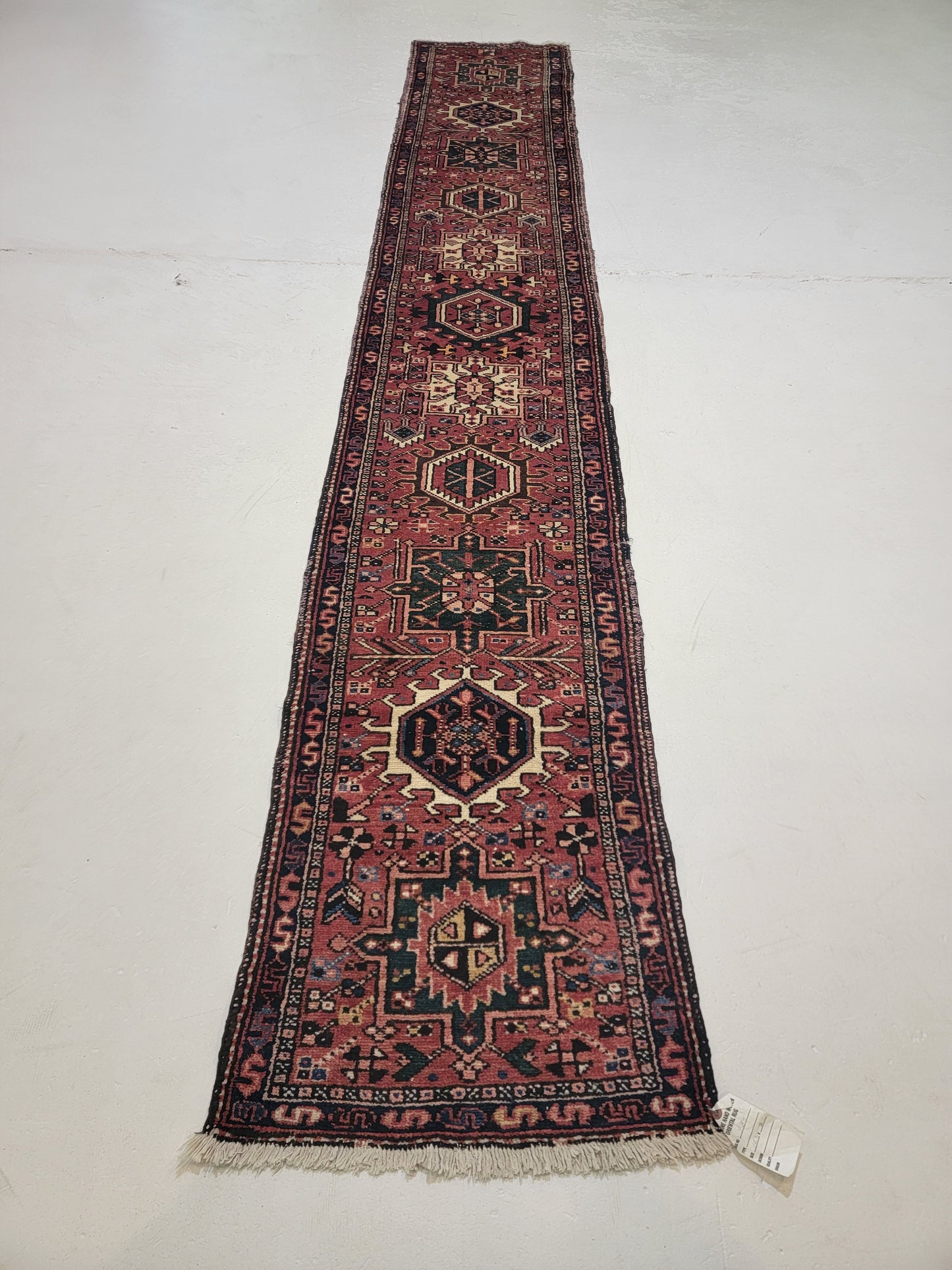 Antique Hand-Knotted Wool Runner Heriz Karajeh 2' x 12'4"