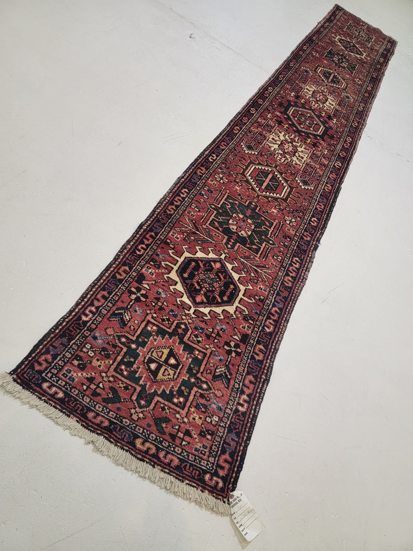 Antique Hand-Knotted Wool Runner Heriz Karajeh 2' x 12'4"