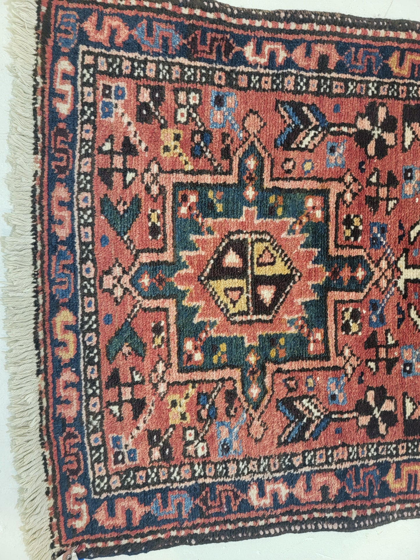 Antique Hand-Knotted Wool Runner Heriz Karajeh 2' x 12'4"