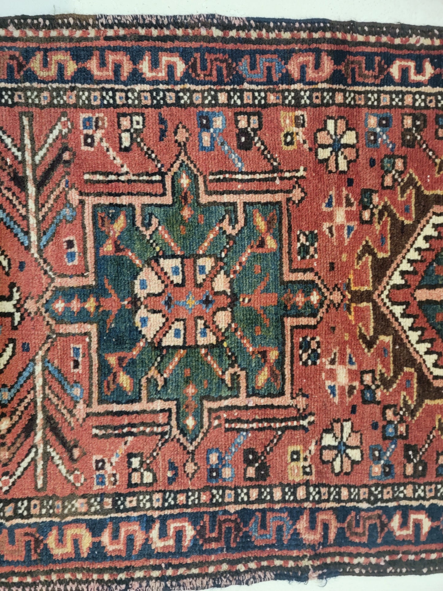 Antique Hand-Knotted Wool Runner Heriz Karajeh 2' x 12'4"