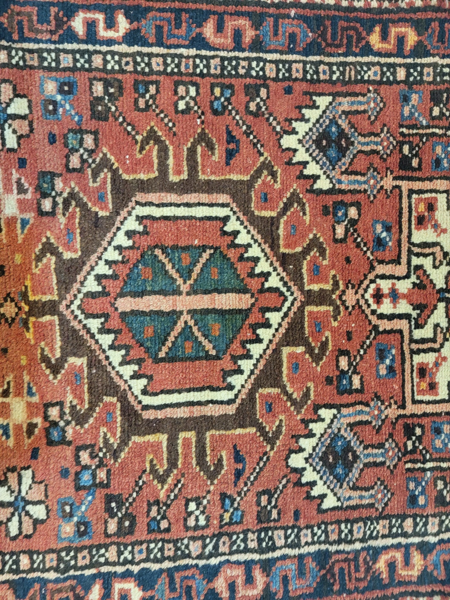 Antique Hand-Knotted Wool Runner Heriz Karajeh 2' x 12'4"